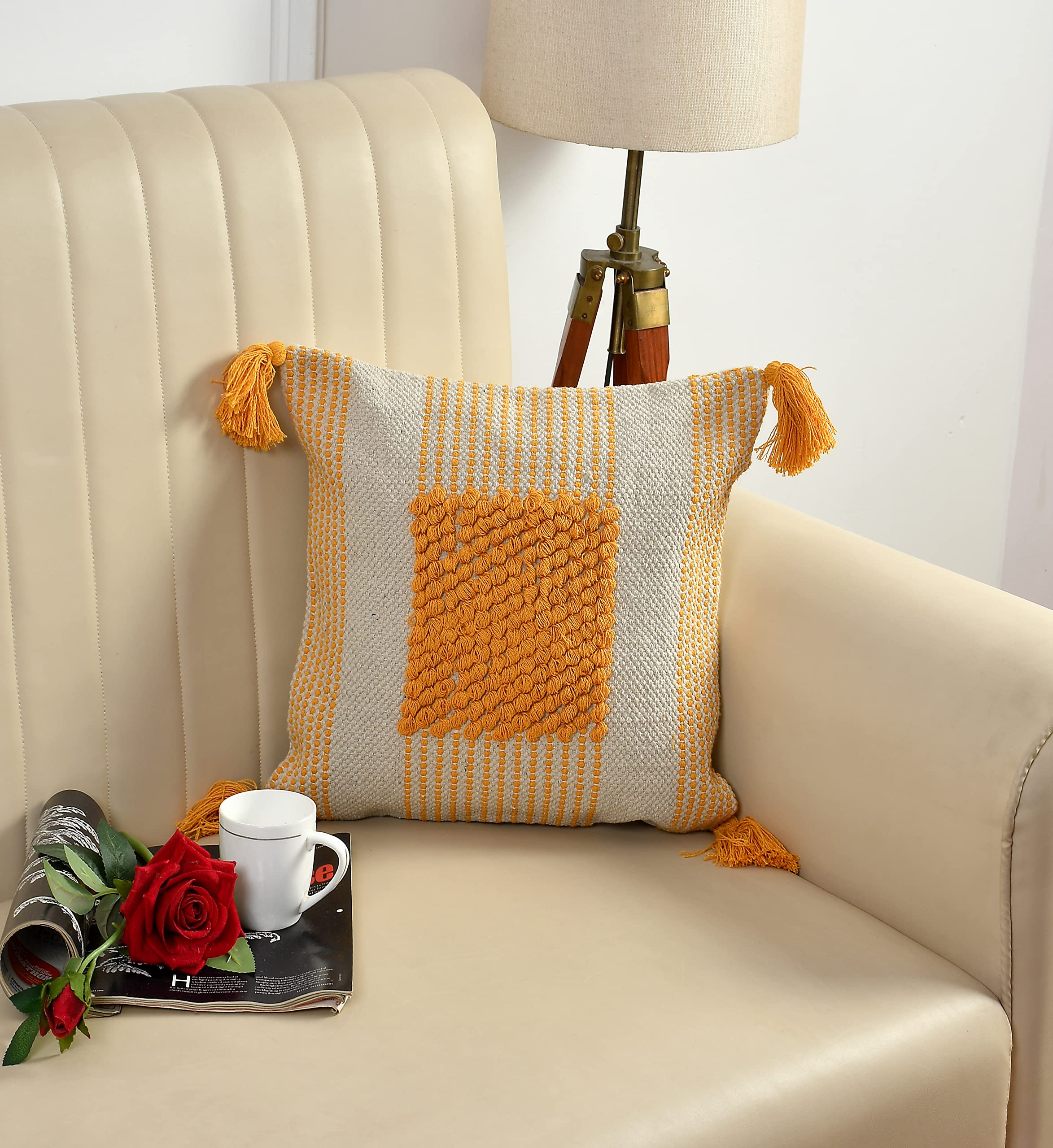 TARANTARAN Luxurious Decorative tuffted Boho Cushion Size 16x16 inch Pack of 2 Pure and Soft Hand tuffted Square Cushion Cover for Bedroom Living Room Sofa-image-43