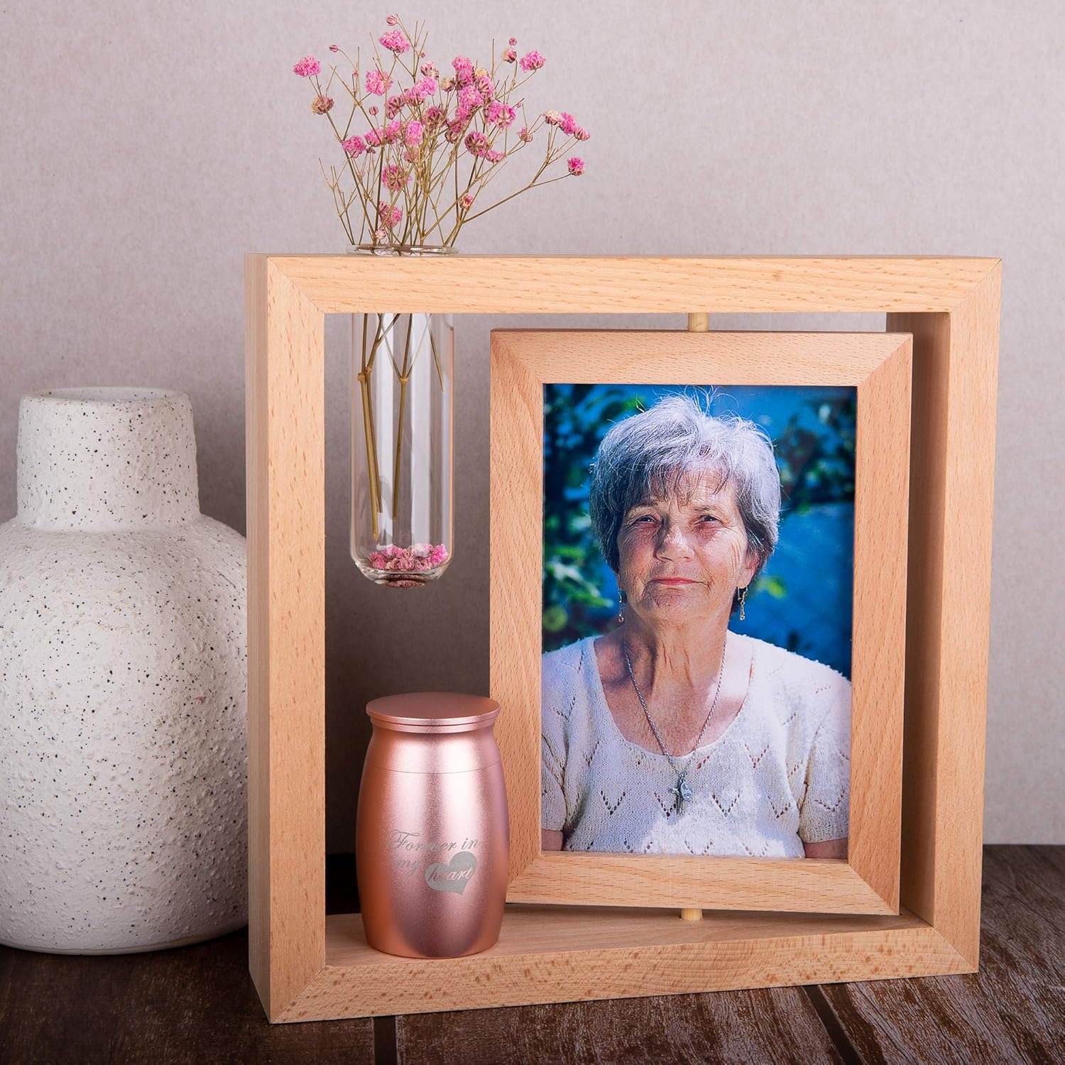 Personalized Memorial Picture Frames for Loss of Loved One &Custom Small Urn for Human Ashes with Photo Engraved Name Text -Sympathy Gifts for Loss of Loved One (Photo Frame-Rose Golden Urn)