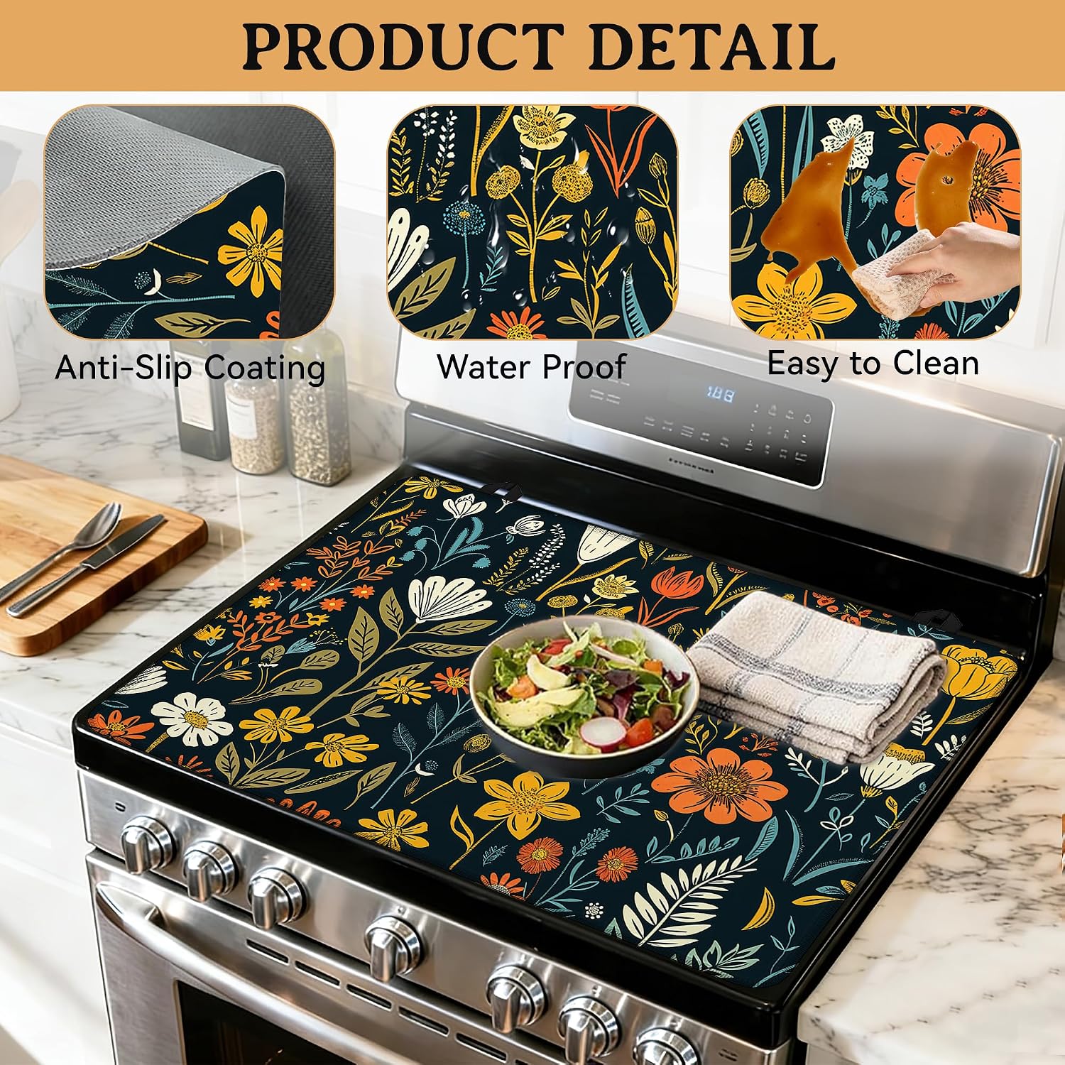 Stove Cover Wildflower Stove Top Covers for Gas Burners Home Decor Kitchen Pad Non-Stick Washable Cooktop Covers Countertop Protector 28"x20"