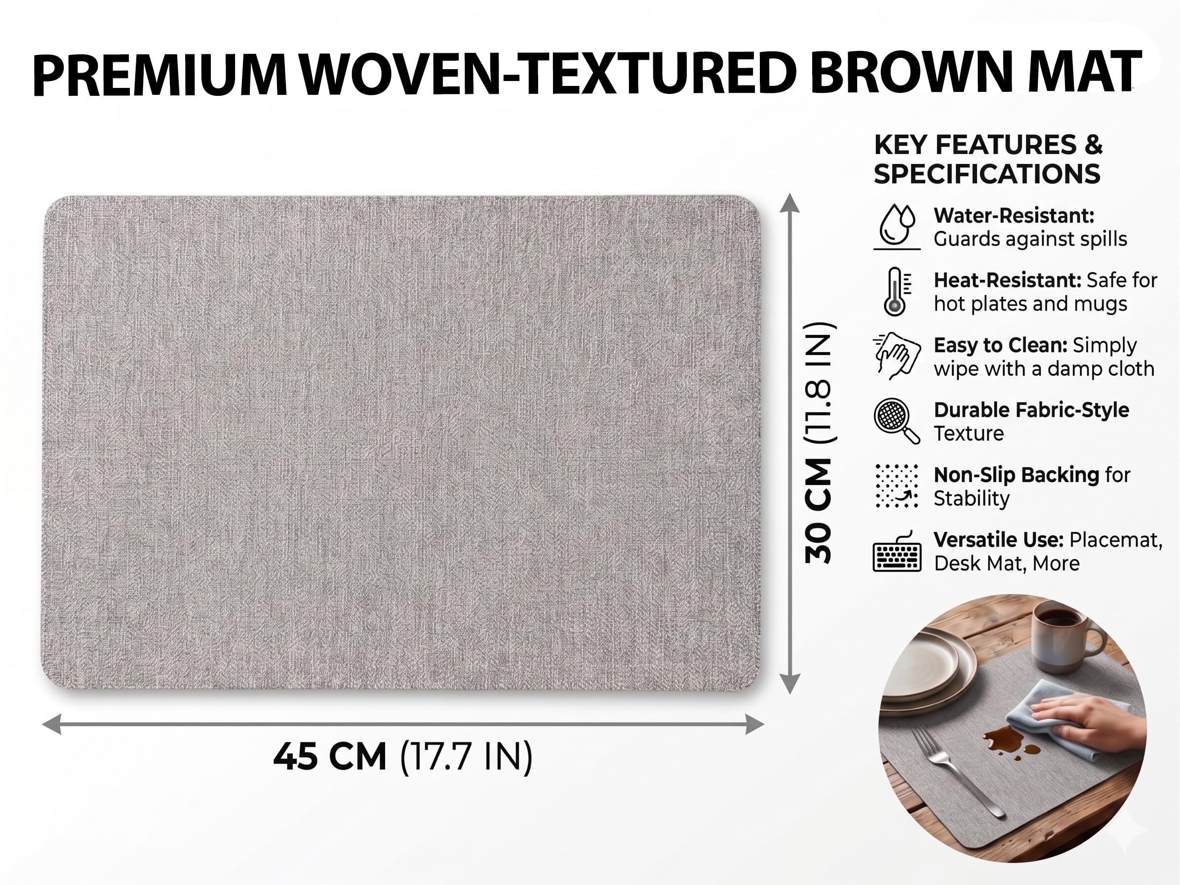 RichAxis Placemats - Set of 6 Brown Dining Mats -2