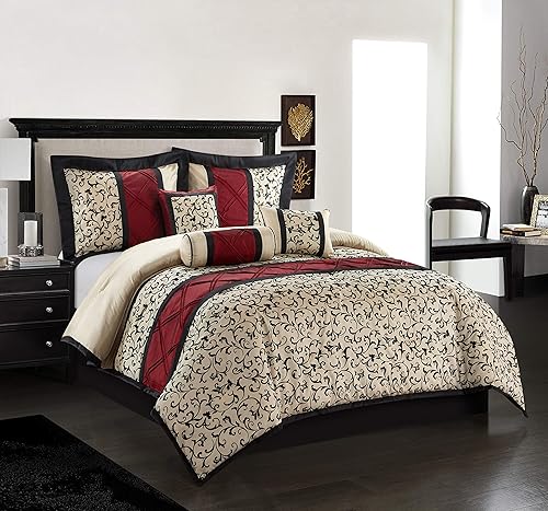 Grand Avenue Juego de edredón flocado tamaño Queen edredones de retazos de 7 piezas juego de ropa de cama clásico crema