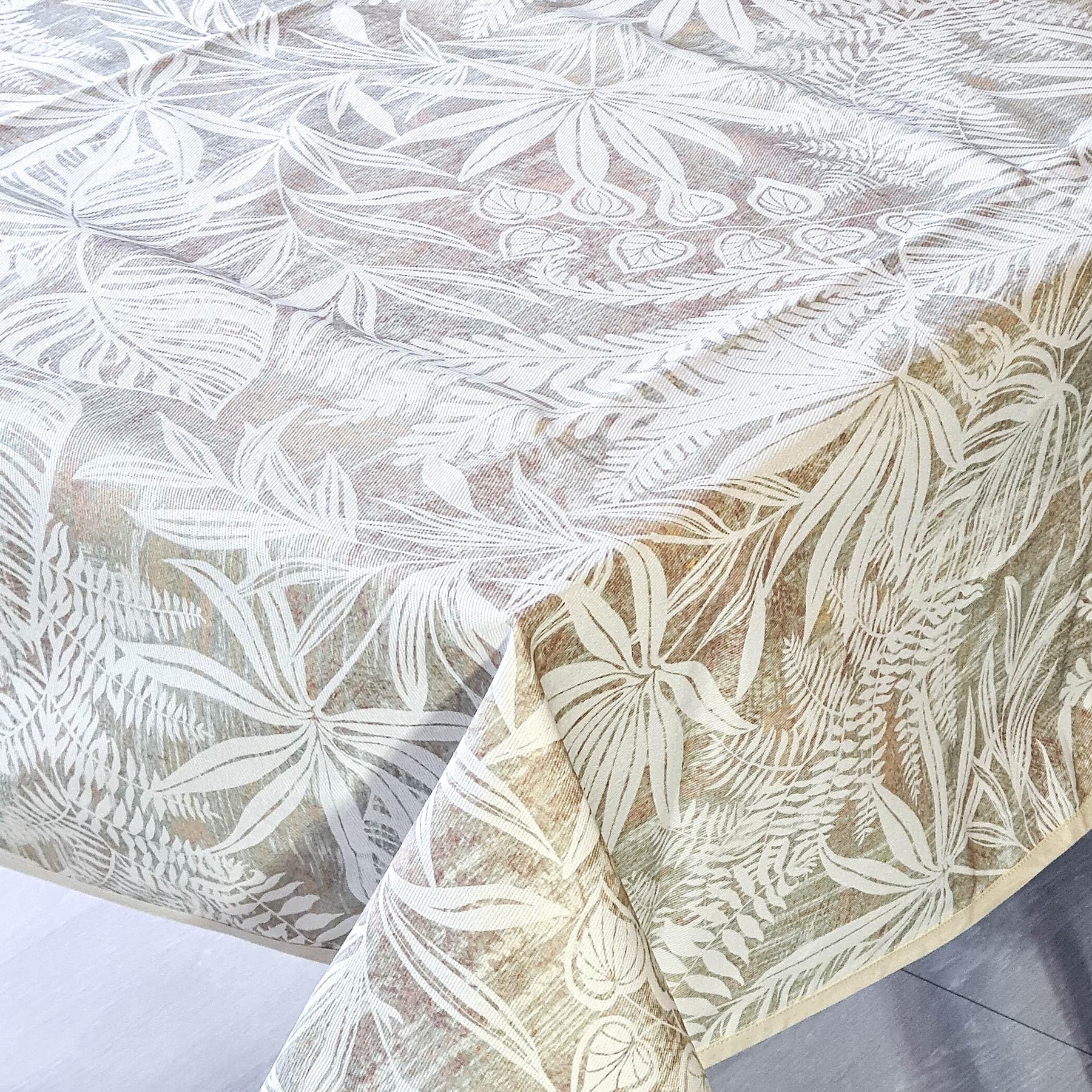 Mantel de algodón de Resina a Prueba de líquidos Resistente a Las Manchas - Foliage Beige, rectangularx16 360