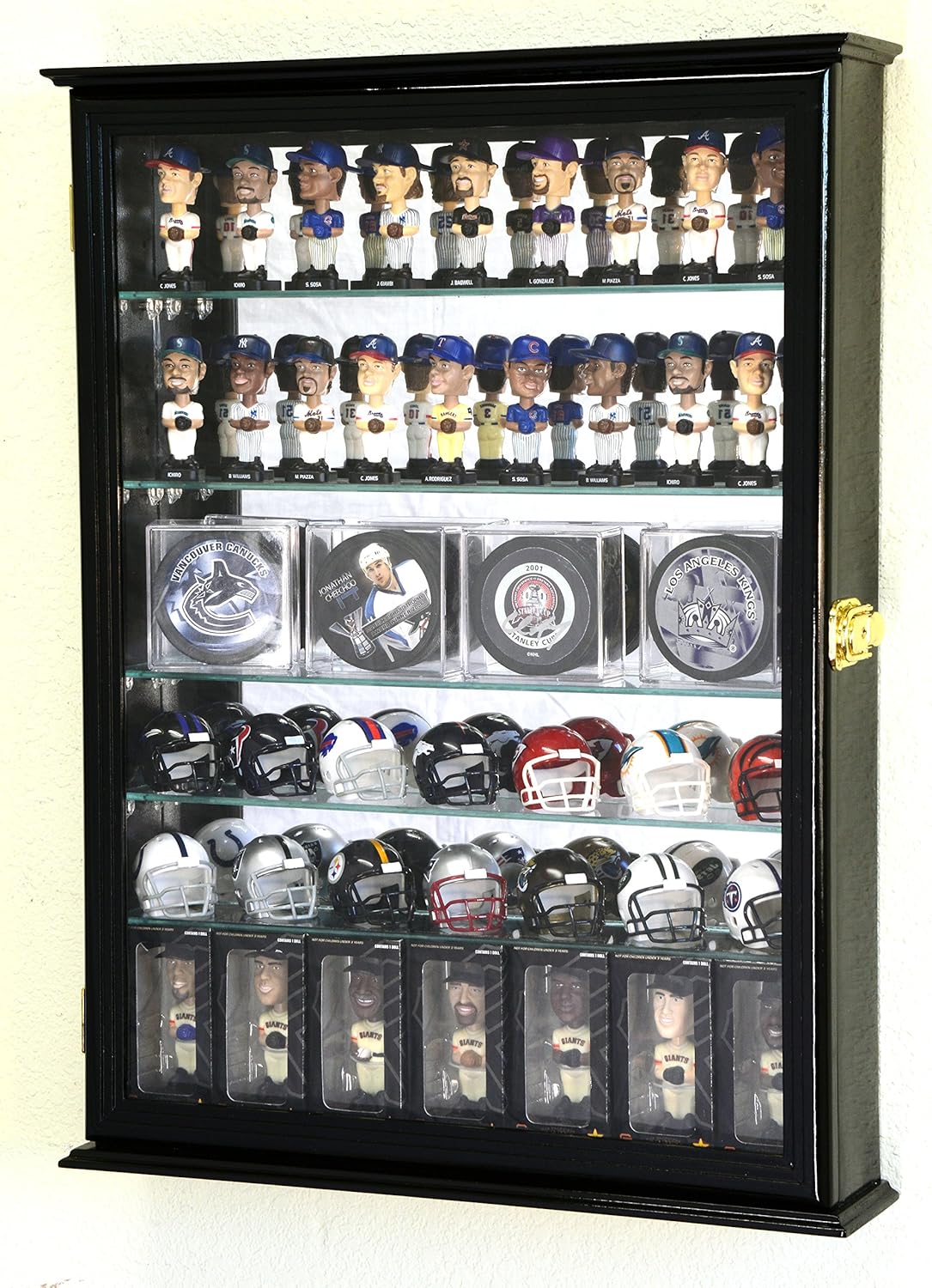 sfDisplay.com,LLC. Mini Bobble Head/Pocket Pro Helmet/Hockey Puck/Mini Stanley Cup Trophies Display Case Cabinet w/Adjustable Shelves