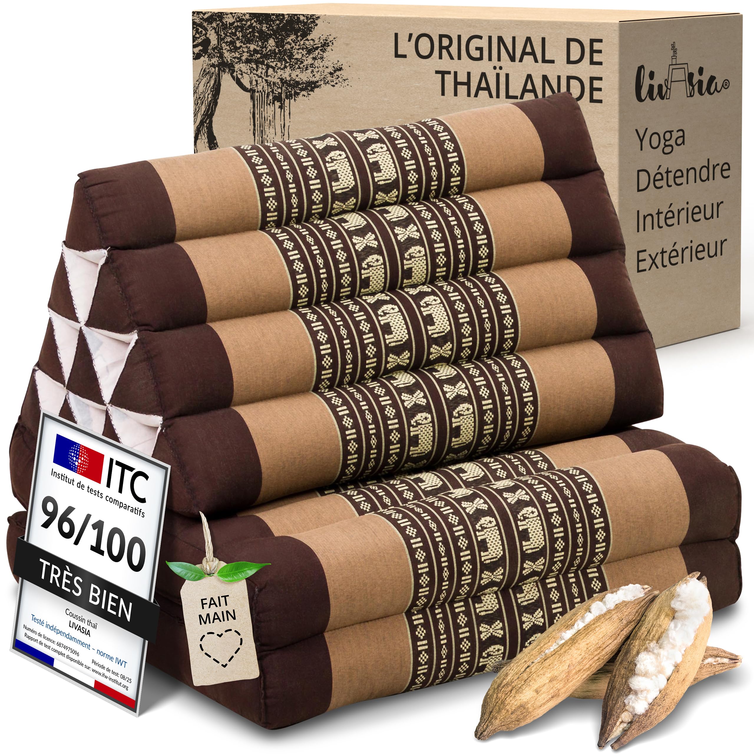 Coussin de soutien dorsal livasia pour coin lecture et méditation zen à la maison 120x50