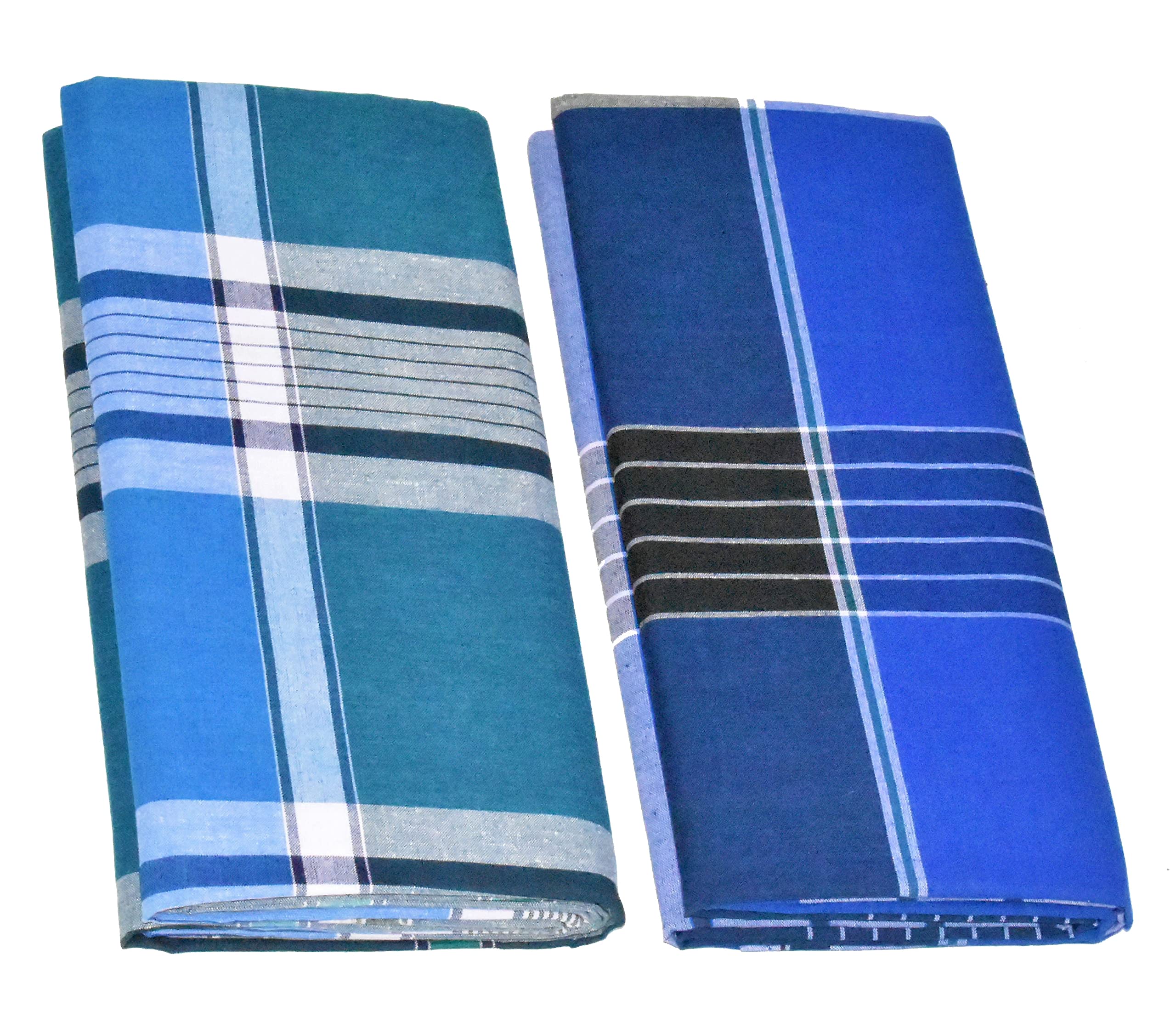 Men's Stitched Cotton Lungi; 2.10mtr; Free Size (Pack of 2) (Pattern May Vary)