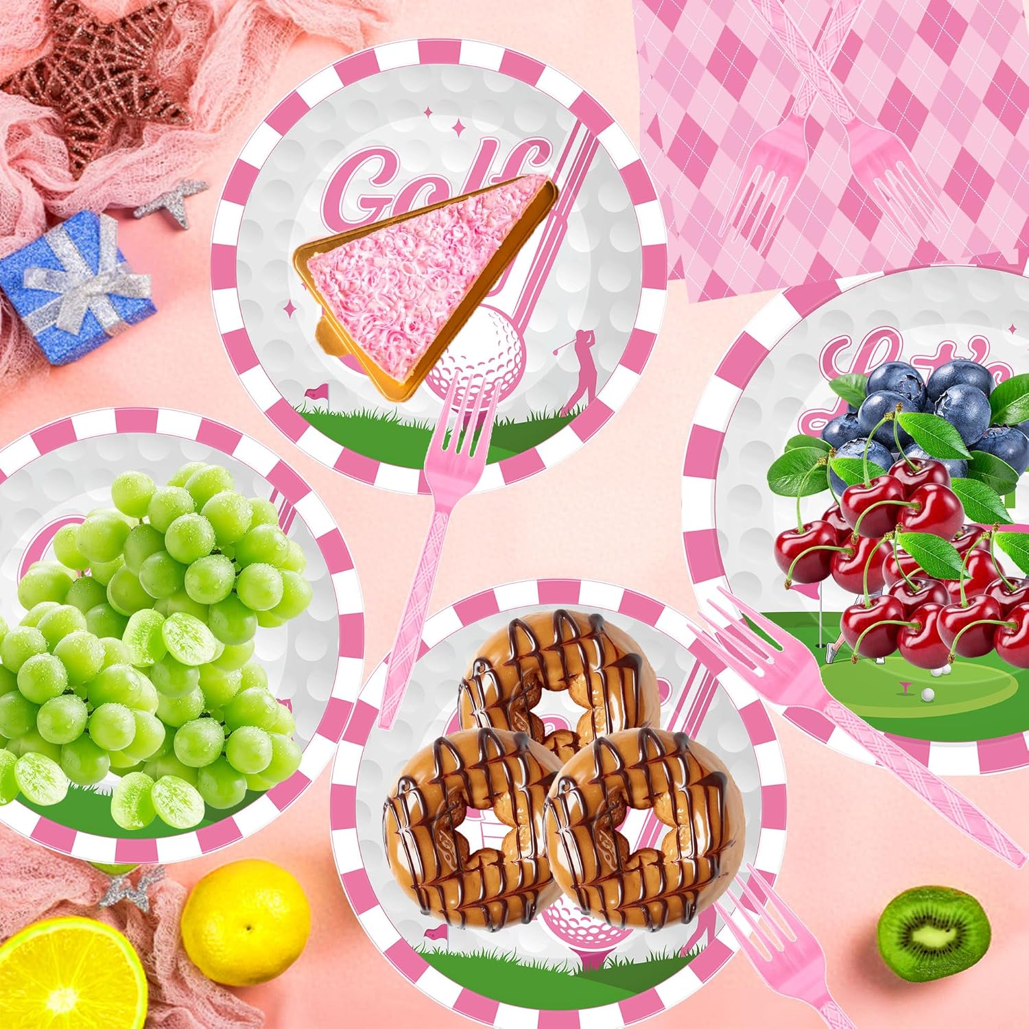 96 Pcs Golf Party Decorations, Pink Let's Par Tee Plates Napkins Forks for 24 Guests, Cute Golf Themed Tableware Set Party Supplies for Women or Girls - Image 7
