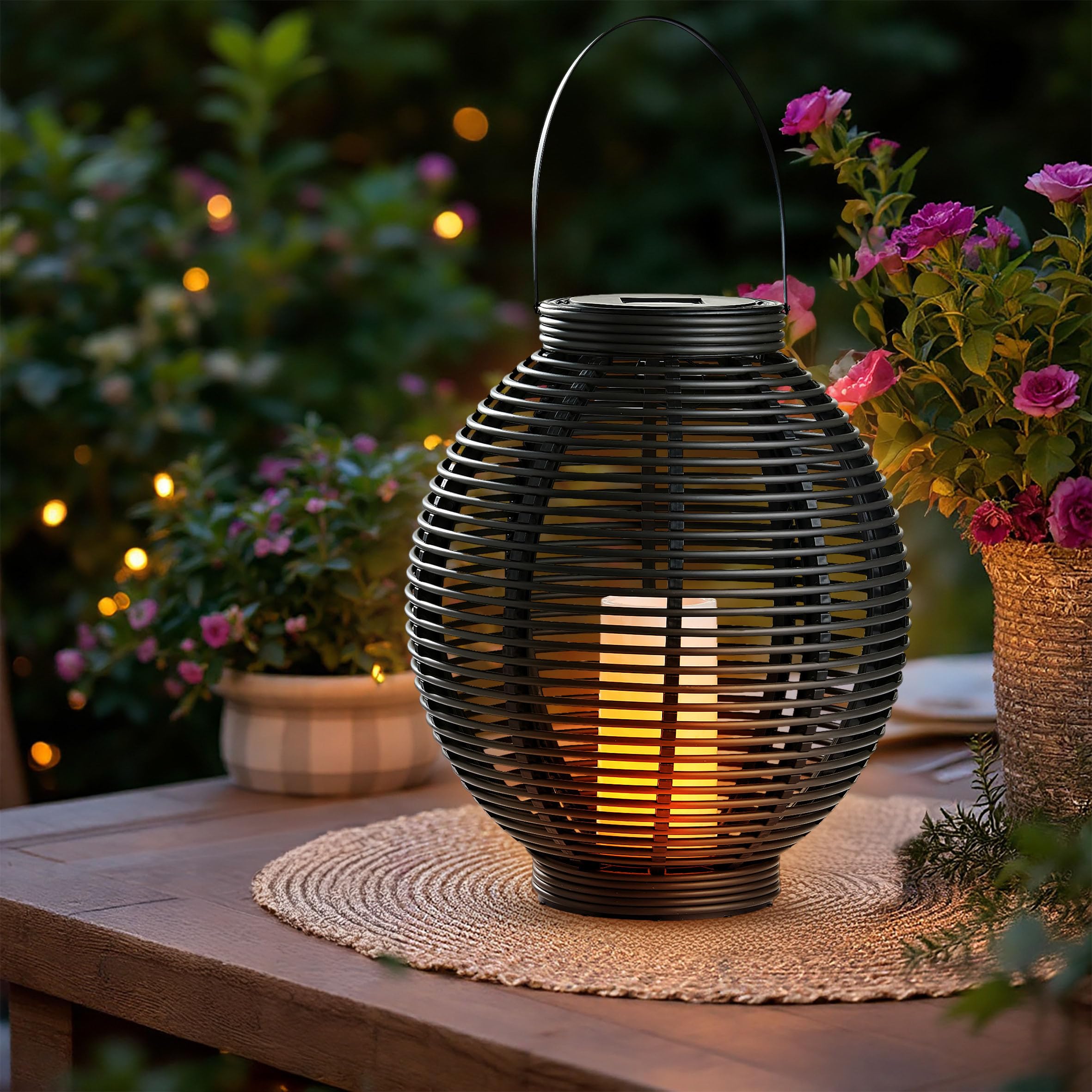 Solar-Laterne Mit LED-Kugel – Schwarz, 30 X 15 Cm, Warmweiß, Hängend Oder Stehend, Für Garten