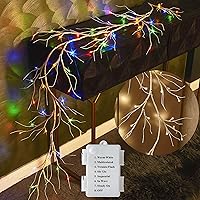 Vista 3 de Hairui Guirnalda de abedul iluminada, funciona con pilas, con 8 funciones, 48 luces blancas cálidas y multicolor, de 6 pies, guirnalda preiluminada
