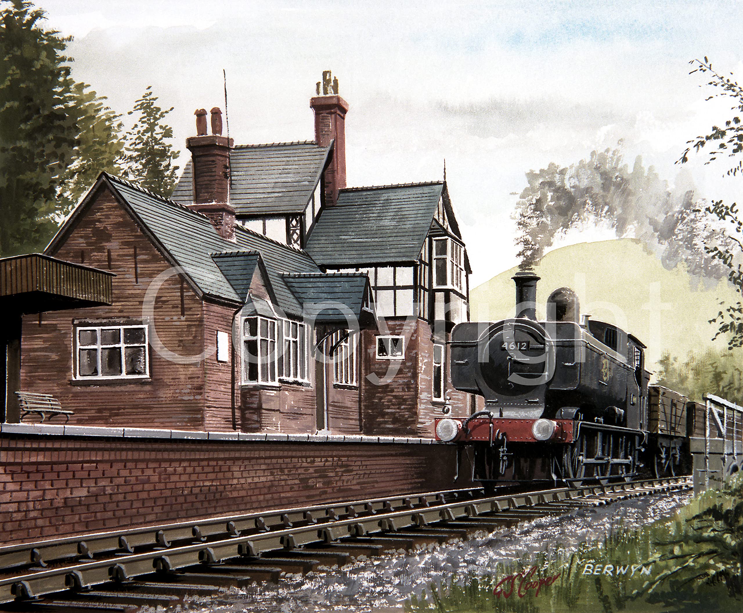 GWR Pannier Tank Steam Train 4612 at Berwyn Railway Station Metal Wall Art
