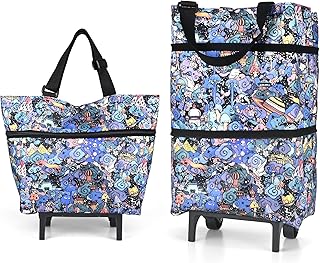 Upgrade Shopping Trolley, Foldable Shopping Cart 2 In 1 Foldable Shopping Bag with 2 Wheels Reusable Collapsible Trolley Bag on Wheels for Women Hand-Pulling Grocery Bags Heavy-Duty Capacity Bag