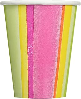 Amscam Pink Sunny Stripe Cups,9oz. 8ct, 9 oz, Multicolor