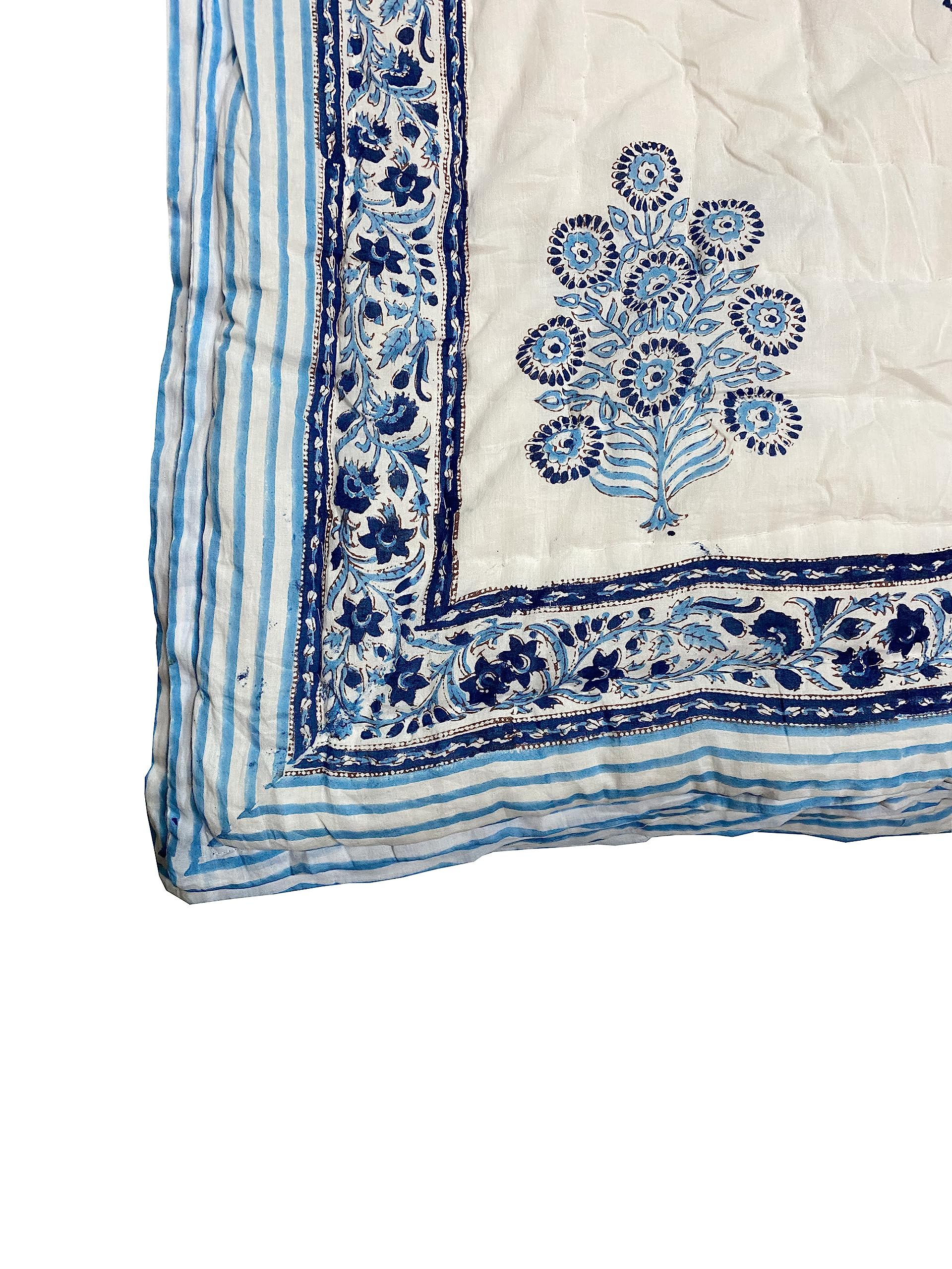 Exportindia Indian New Hand Block Printed Quilt Cotton Light Weight Soft Cotton Hand Made cottonn Quilt Jaipuri Famous razai (Twin Size 60x90 Inch)