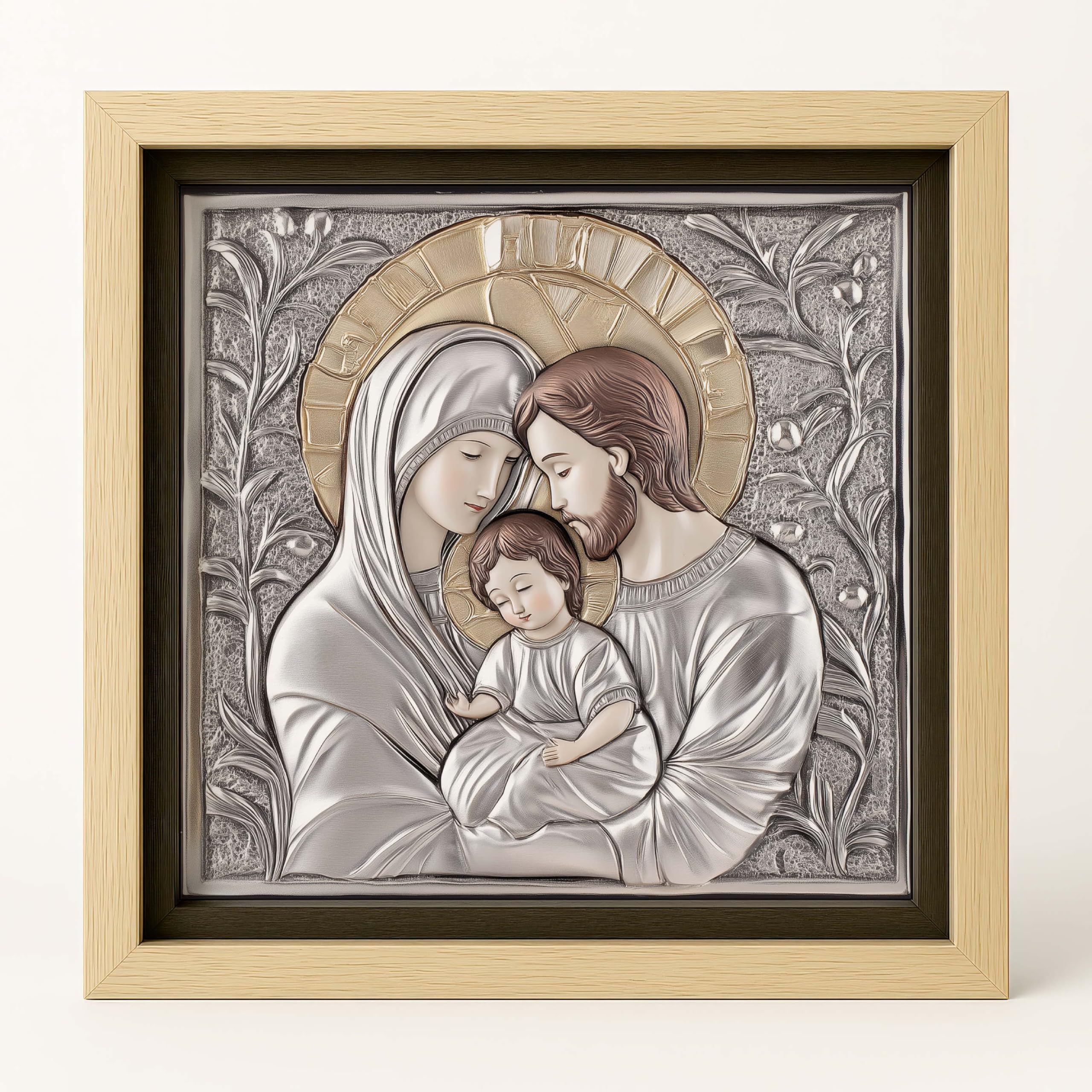 ConKrea - Stampa Religiosa Sacra Famiglia 4 con Cornice Artigianale 30x30 cm | Icona Religiosa da Parete Incorniciata | Quadro Sacro per Casa o Regalo