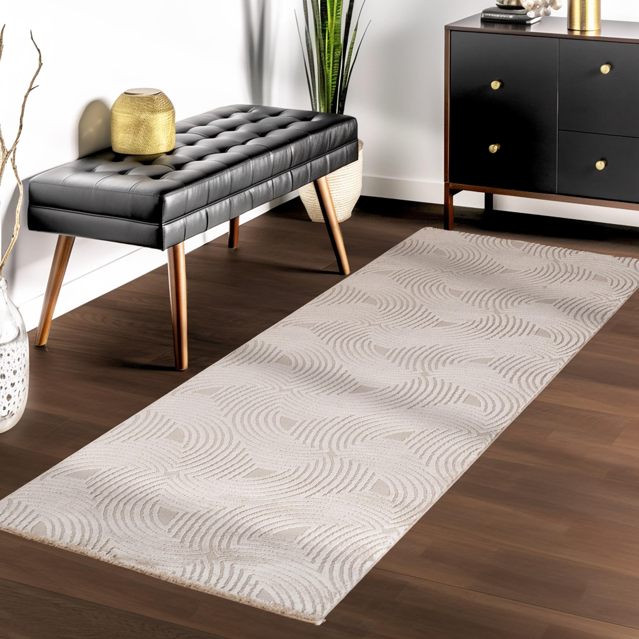 Teppium Tapis de salon moderne à poils courts - 250 x 350 cm (240 x 340 cm) - Beige - 3D Boho - Lavable - Style scandinave - Géométrique et doux - Pour chambre à coucher, salle à manger ou cuisine