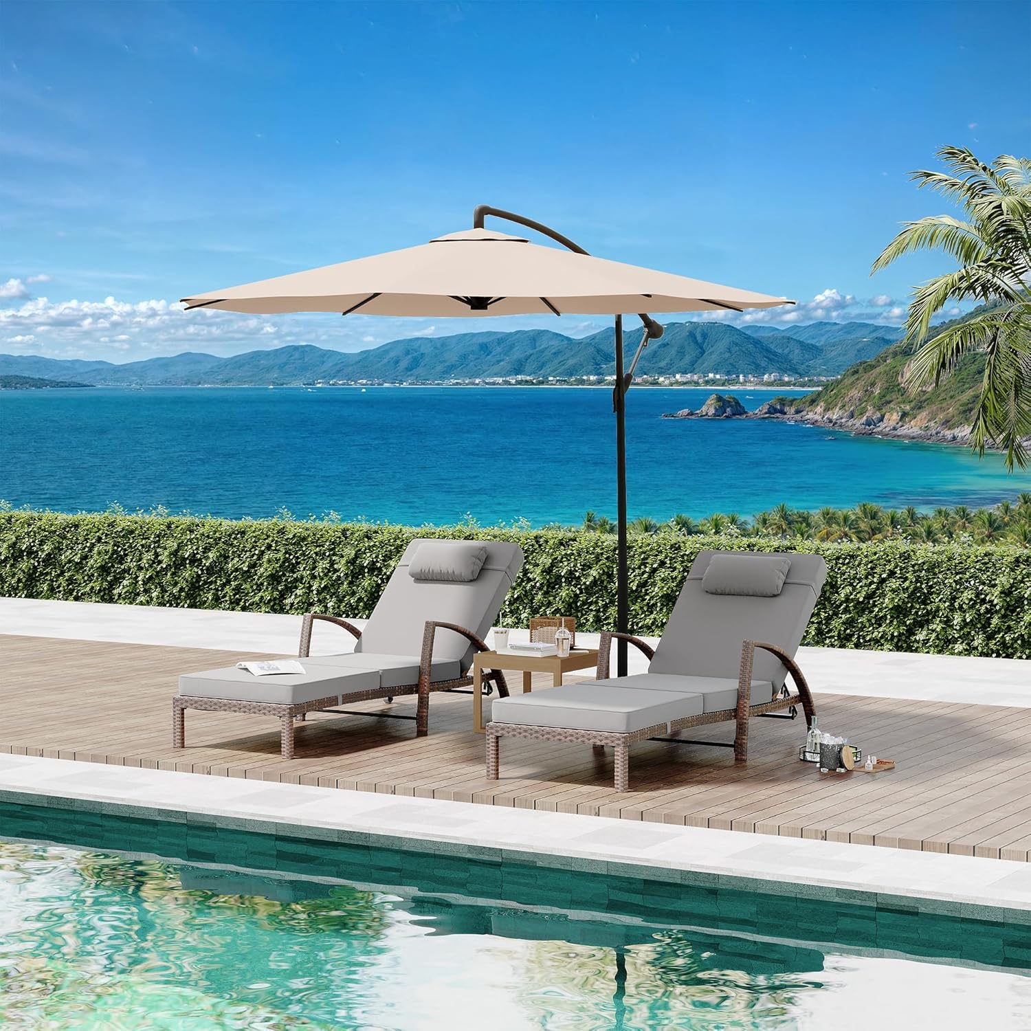 GAOMON Outdoor Lounge Chairs Set of 2, PE Rattan Wicker Chaise Lounge with Cushions and Wheels, Adjustable 5-Position, Patio Lounge Chairs for Outside Poolside Beach, Backyard Relaxation