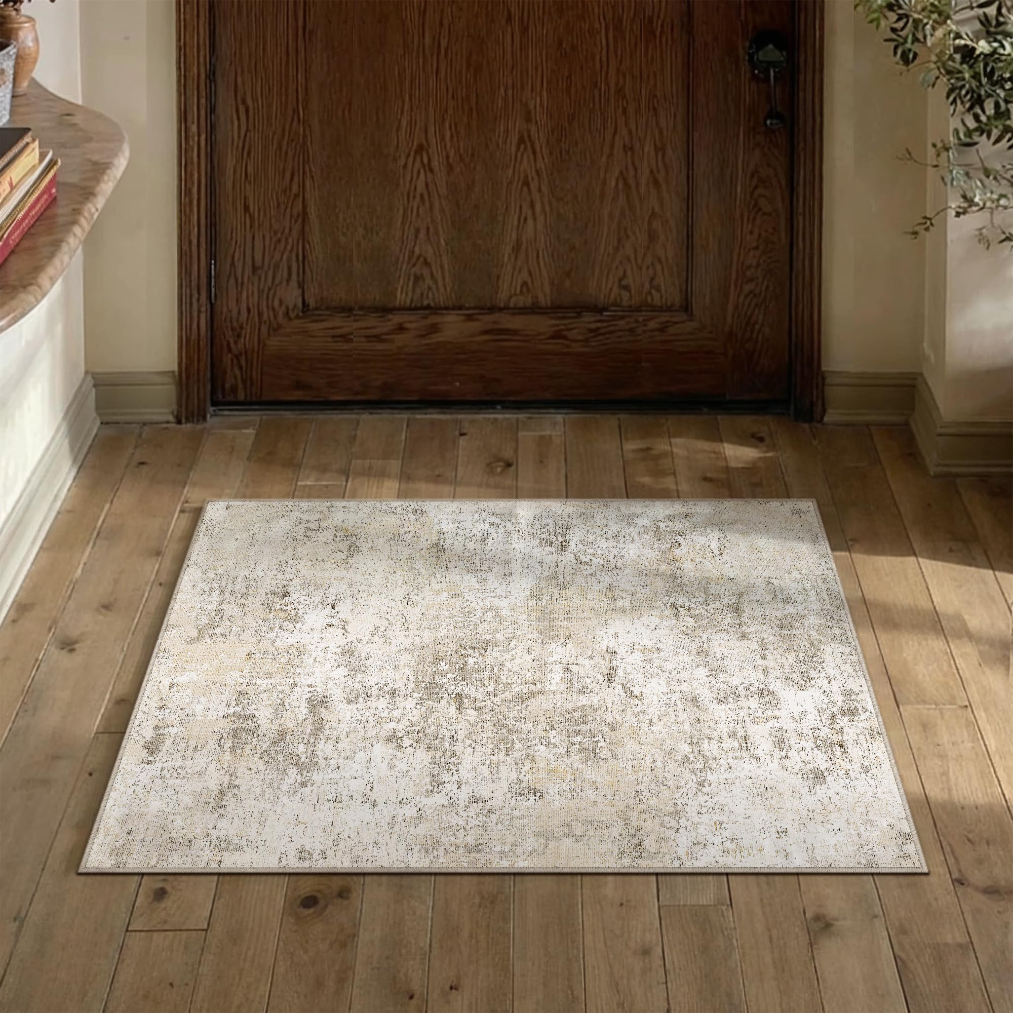PureCozy Fußmatte Teppich 60x90cm Beige Fussmatte Waschbarer Modern Abstrakt TeppichläUfer Küchen Wohnzimmer Schlafzimmer Bettvorleger Teppiche rutschfest Kurzflor Weich