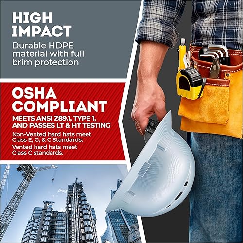 Miniatura 4 de Acerpal Casco duro OSHA de ala completa con diseño de fibra de carbono ventilada con acabado mate con suspensión de 6 puntos