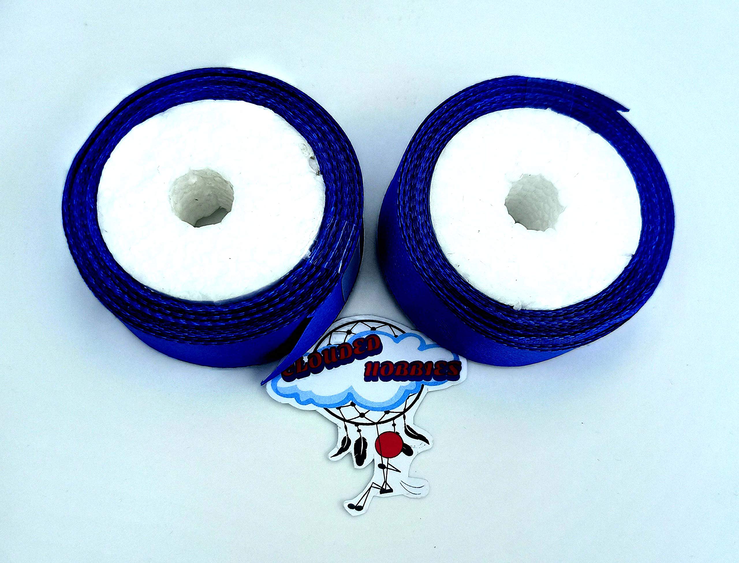 CLOUDED HOBBIES 1 INCH Single Color Satin Ribbons 20 MTRS 2 ROLL 10 MTRS Each (Blue)