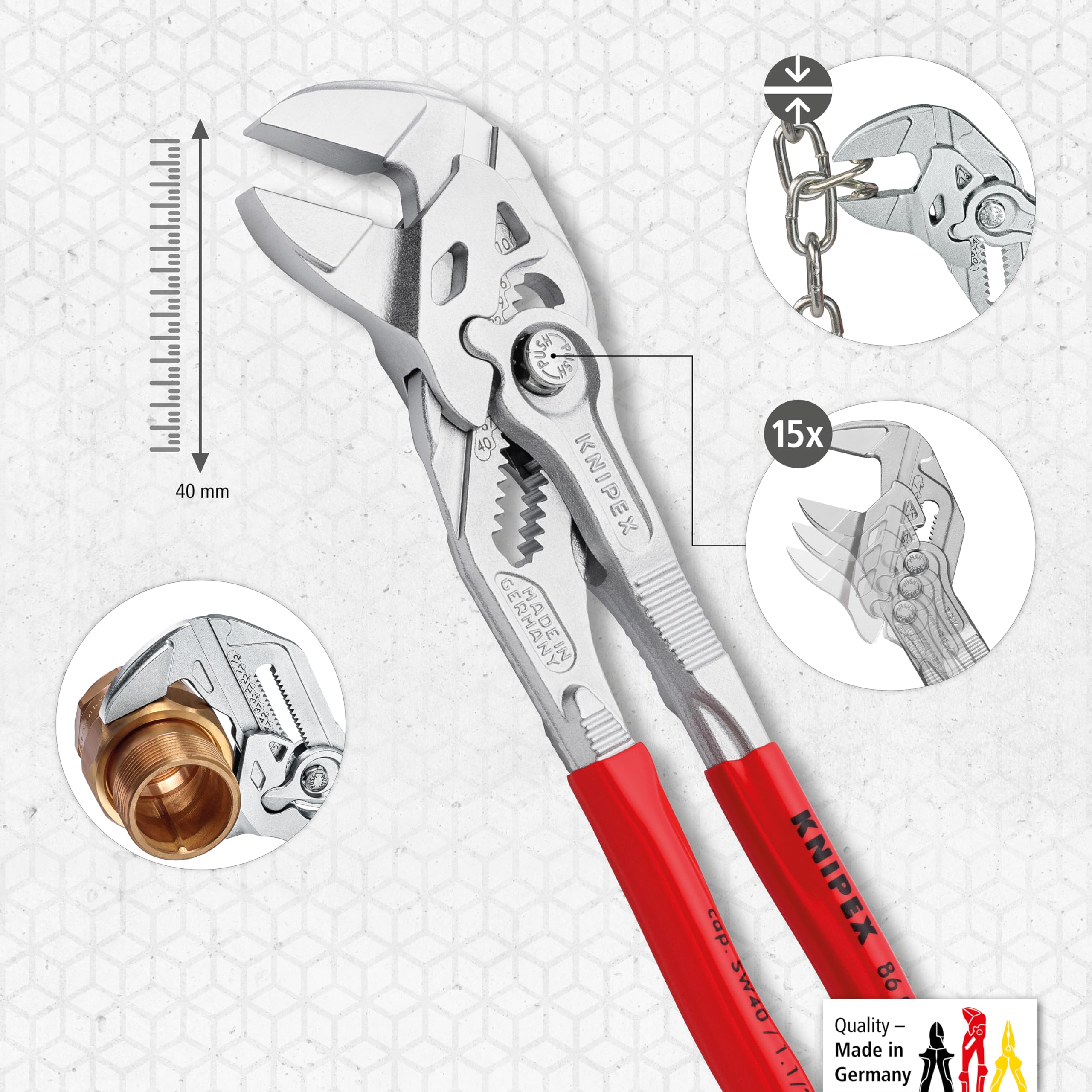 Knipex Pince-clé pince et clé à la fois chromée gainées en plastique 180 mm, 86 03 180
