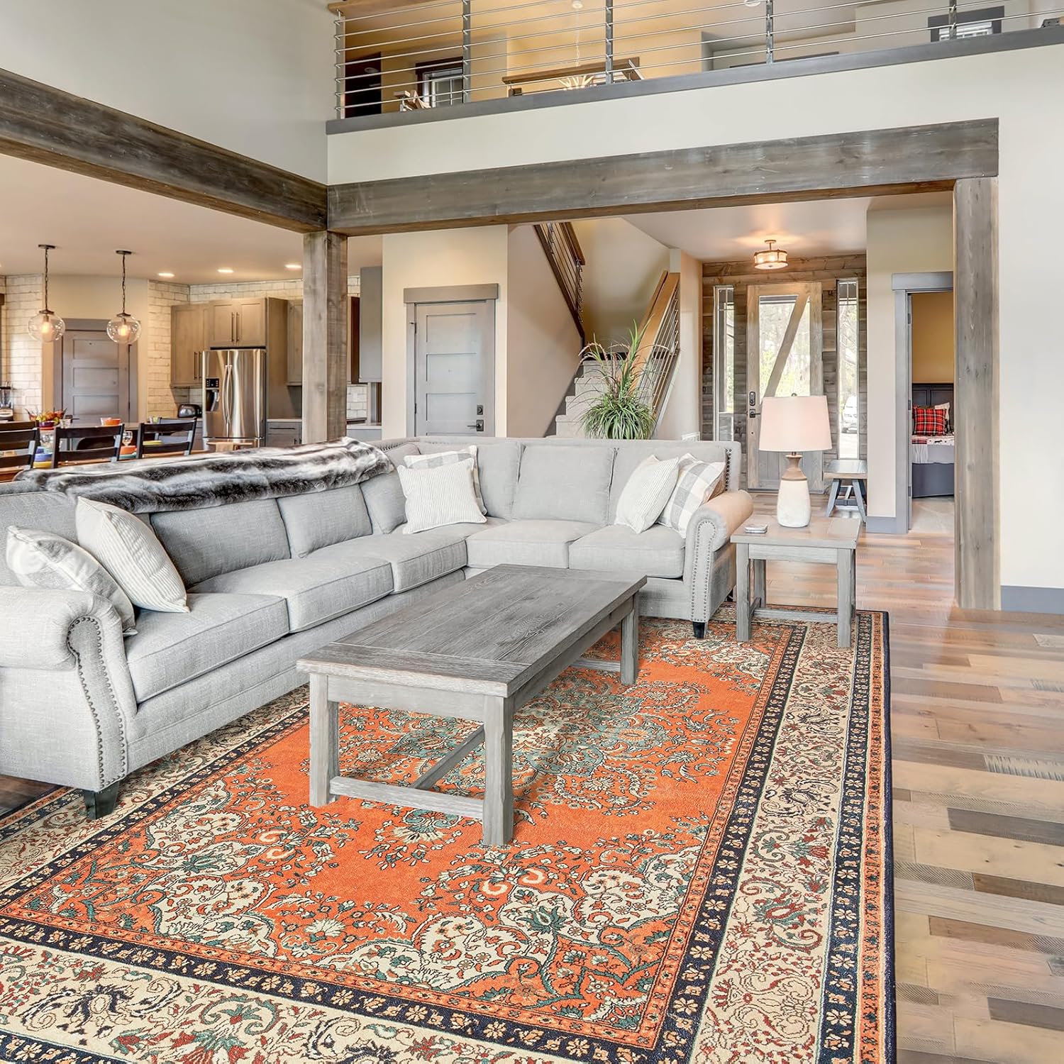 Area Rug for Bedroom, Non-Slip Vintage Area Rug, Machine Washable 4x6Ft Boho Rugs for Entryway Hallway Office Dining Living Room, Orange