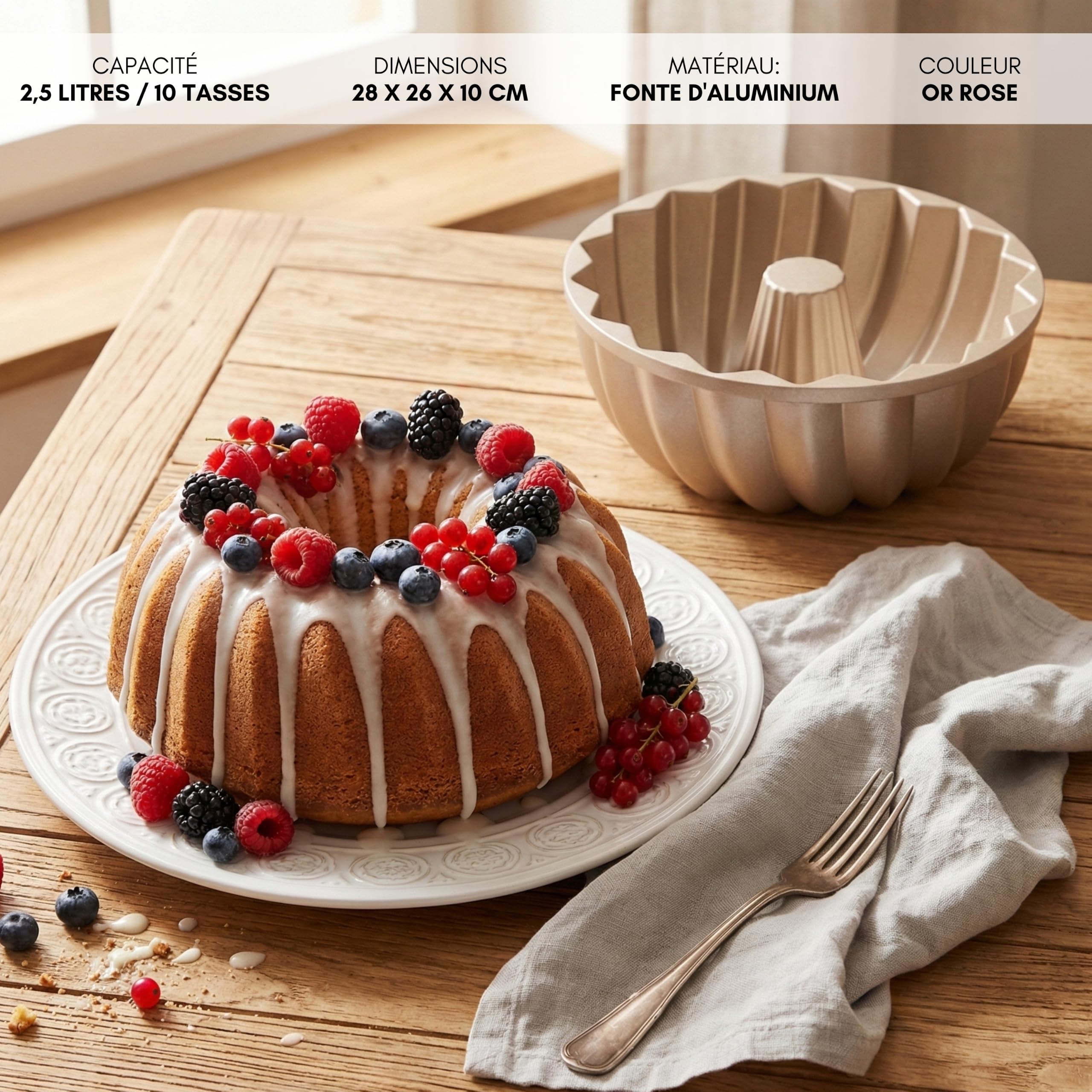 Erreke Moule à Gâteau avec Double Revêtement Antiadhésif, Classique | Moule Kouglof. Moule Gateau. Moule à Tarte. Aluminium Moulé Résistant. Savarin Cuisson Uniforme. Pour Pâtisserie Maison