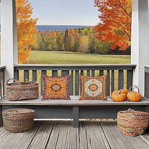 Miniatura 6 de Jartinle Juego de 4 fundas de almohada de medallón persa de 18 x 18 pulgadas, fundas de almohada étnicas retro, bohemio, floral, para sofá al aire