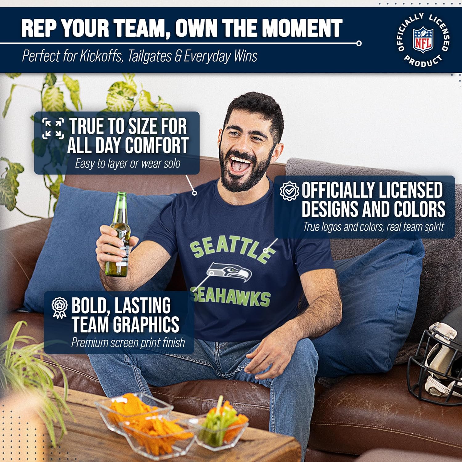 Team Fan Apparel NFL Adult Gameday T-Shirt - Cotton Blend - Tagless - Semi-Fitted - Unleash Your Team Spirit During Game Day