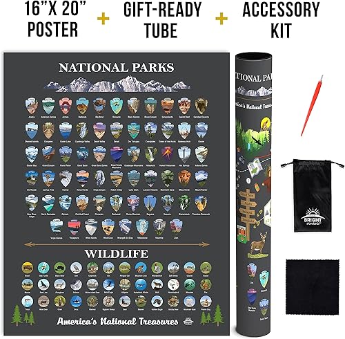 Miniatura 9 de National Parks - Mapa para raspar  Edición de vida silvestre (16 x 20 pulgadas, carbónplata)  Los 63 parques de Estados Unidos con animales