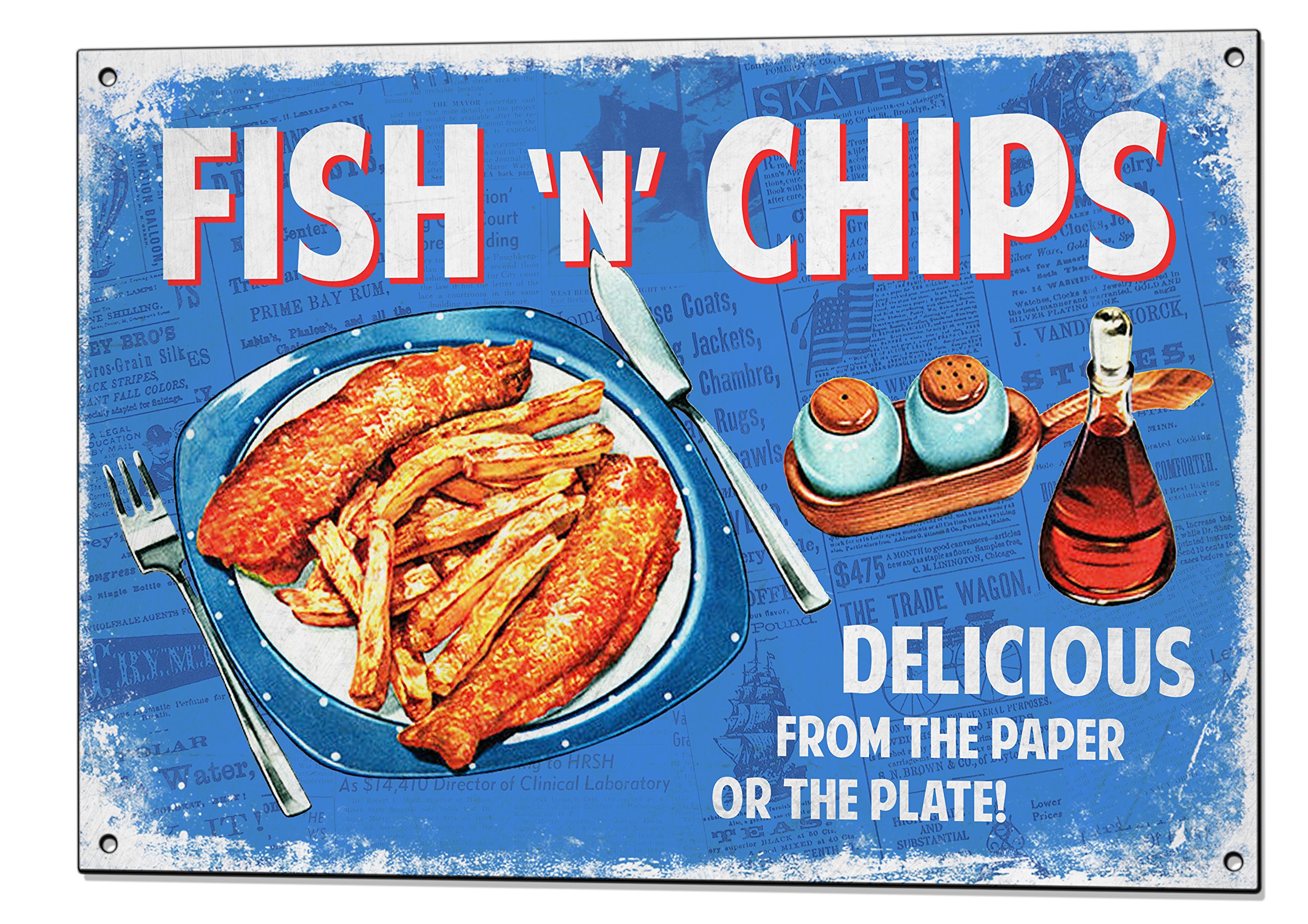 Beenanas Fish And Chips Metal Sign & Fridge Magnet Keepsake Bundle Plaque Man Cave Cafe