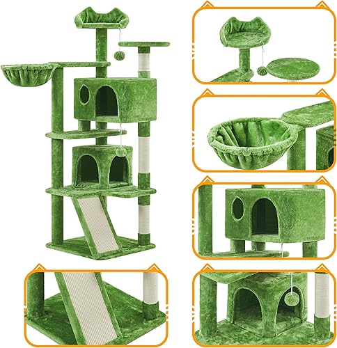 Miniatura 8 de Yaheetech Árbol para gatos de 57 pulgadas, torre para gatos de interior con cesta de condominio de 2 puertas y postes rascadores de sisal, muebles