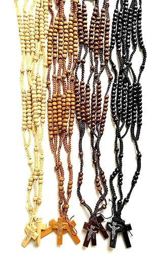 Holy Land Market 12 rosarios de madera, cuentas auténticas de Jerusalén, rosario católico unisex, docena de colores: negro, marrón, marfil, granate,