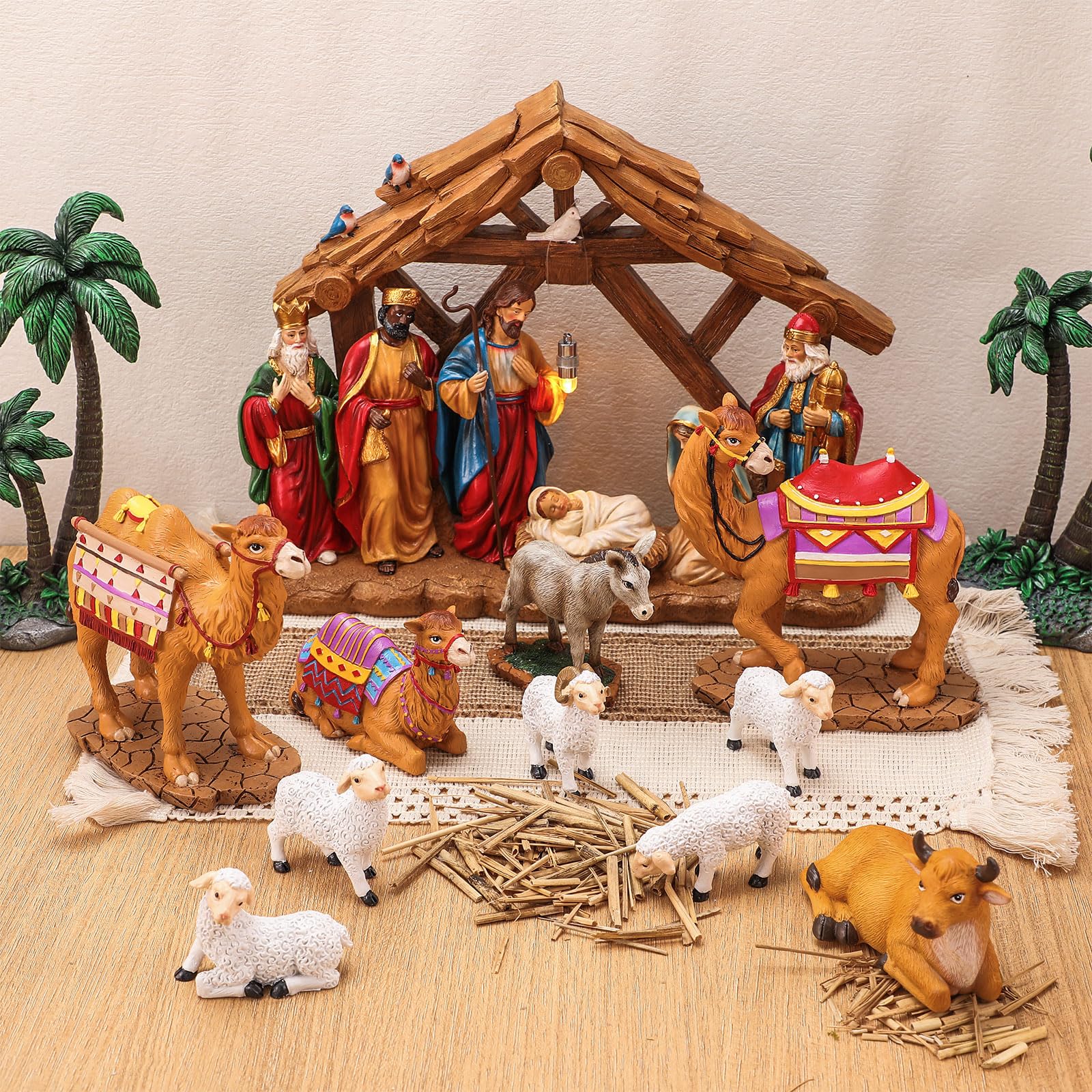 Amazon.co.jp: Barydat クリスマスキリスト降誕セット 樹脂製 村の動物