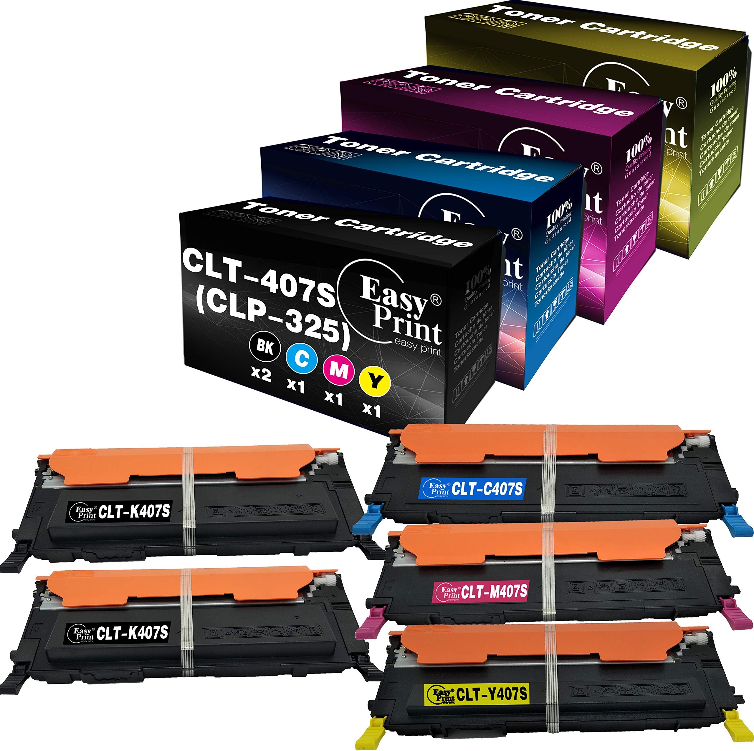 5-Pack (2X K+ C+ M+ Y) Compatible CLT-407S CLT-K407S CLT-C407S CLT-M407S CLT-Y407S Toner Cartridge 407S Used for Samsung CLP-325 CLP-320 CLX-3285 CLX-3185 Printer, Sold by EasyPrint