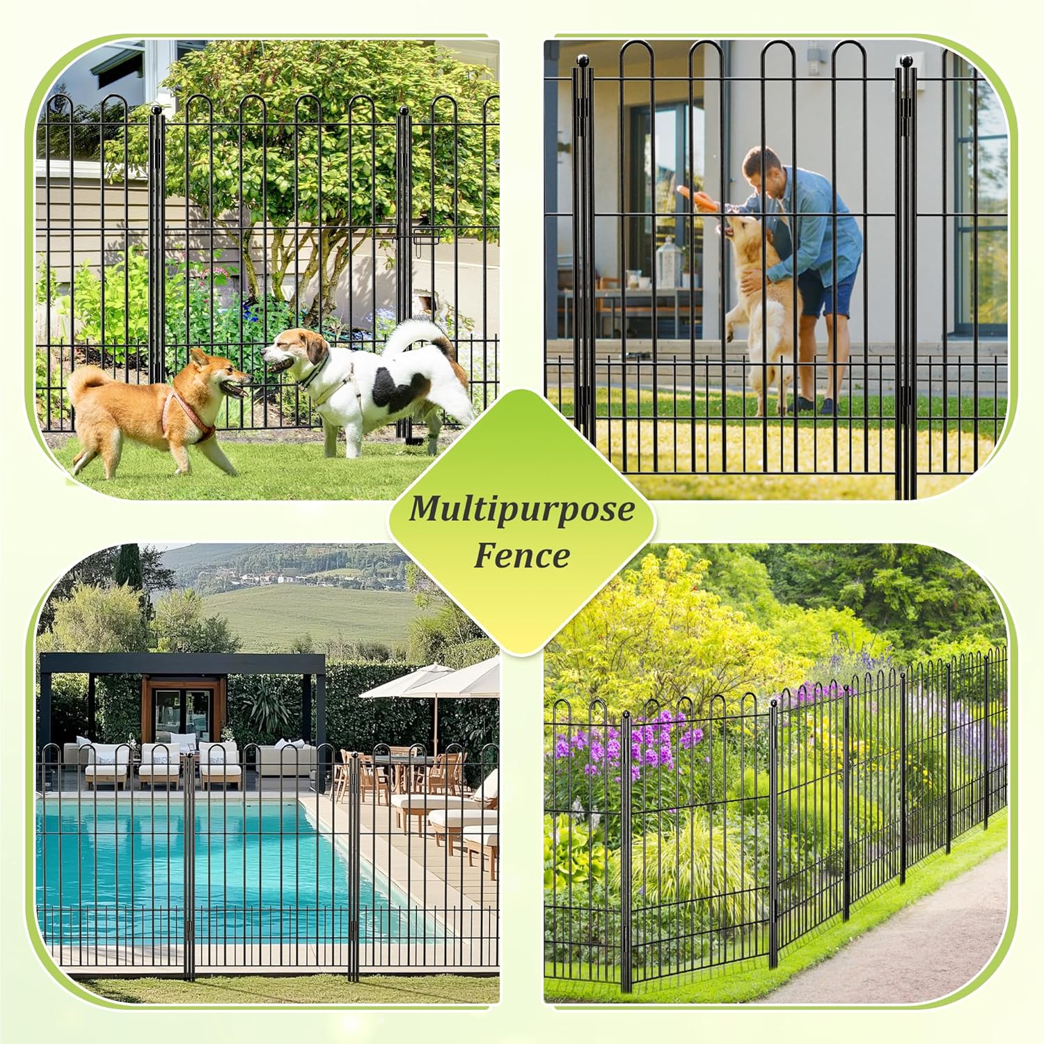 Bepatio Tall Garden Fence Animal Barrier with Gate, 39.5in (H) x 11.5ft (L) 5 Panels Decorative Dog Fence Outdoor for Yard, Heavy Duty Metal Fence Border, Flower Bed, Easy Setup, Black