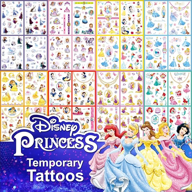 Disney Temporary Tattoos for Kids, CAYUDEN 40 Sheets Cartoon Princess Tattoos Temporary for Girls Waterproof Disney Children Tattoos Temporary Mickey Mouse Frozen Tattoos Stickers for Party Favor