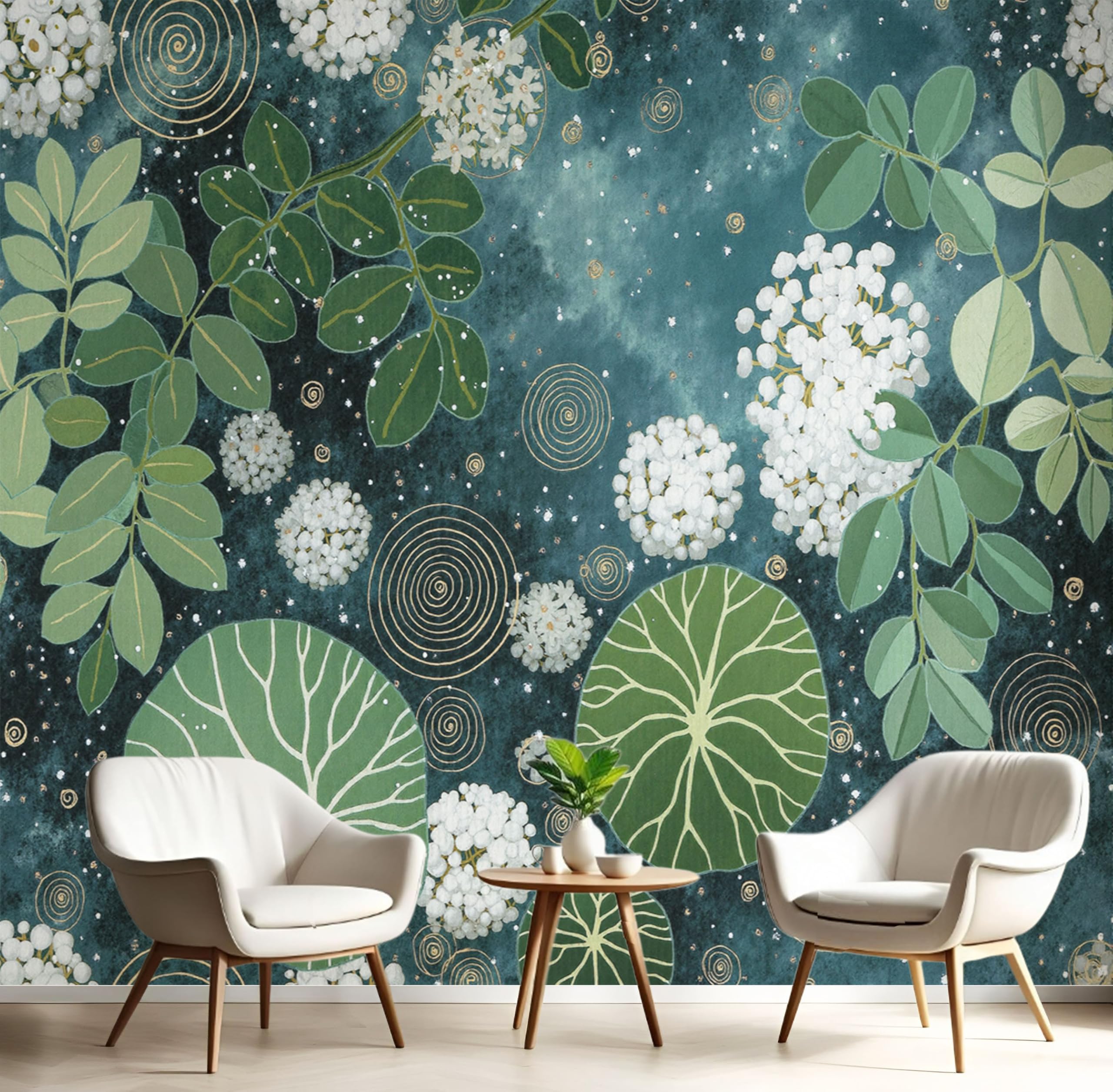 Papier peint panoramique salon feuille de lotus bleu-vert pour chambre