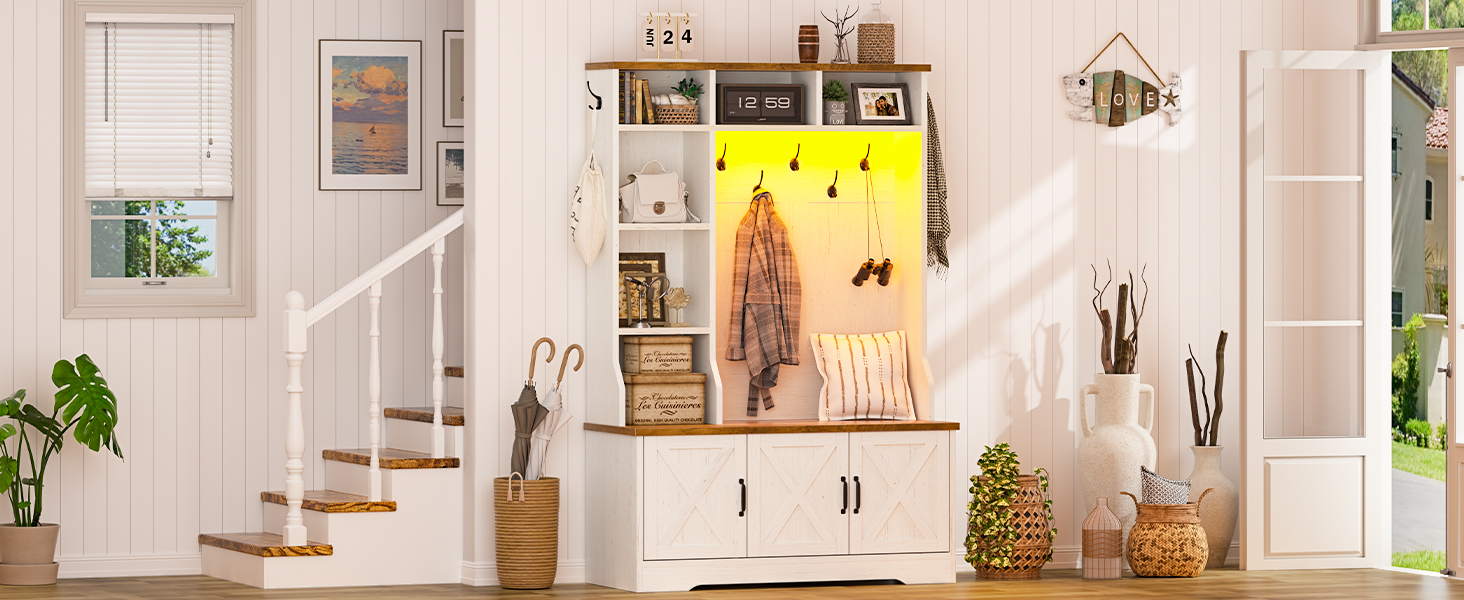 Amazon.com: CSZZD Hall Tree with Bench and Shoe Storage, Farmhouse