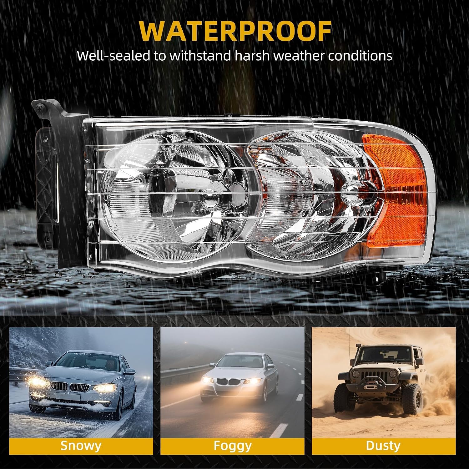 DWVO Headlight Assembly Compatible with 2002-2005 Dodge Ram 1500/2003-2005 Dodge Ram 2500/3500 Passenger and Driver Side Headlamps