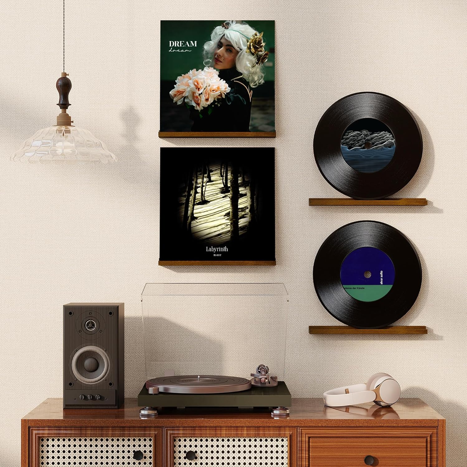 RICHFOCUS Vinyl Wall Mount, 6 Pack Solid Wood Record Shelf, Album Record Holder Display, 12 inch Floating Shelves for Wall, Magazine Shelf, Kids Bookshelf for Bedroom, Living Room, Walnut Walnut 6 Pack