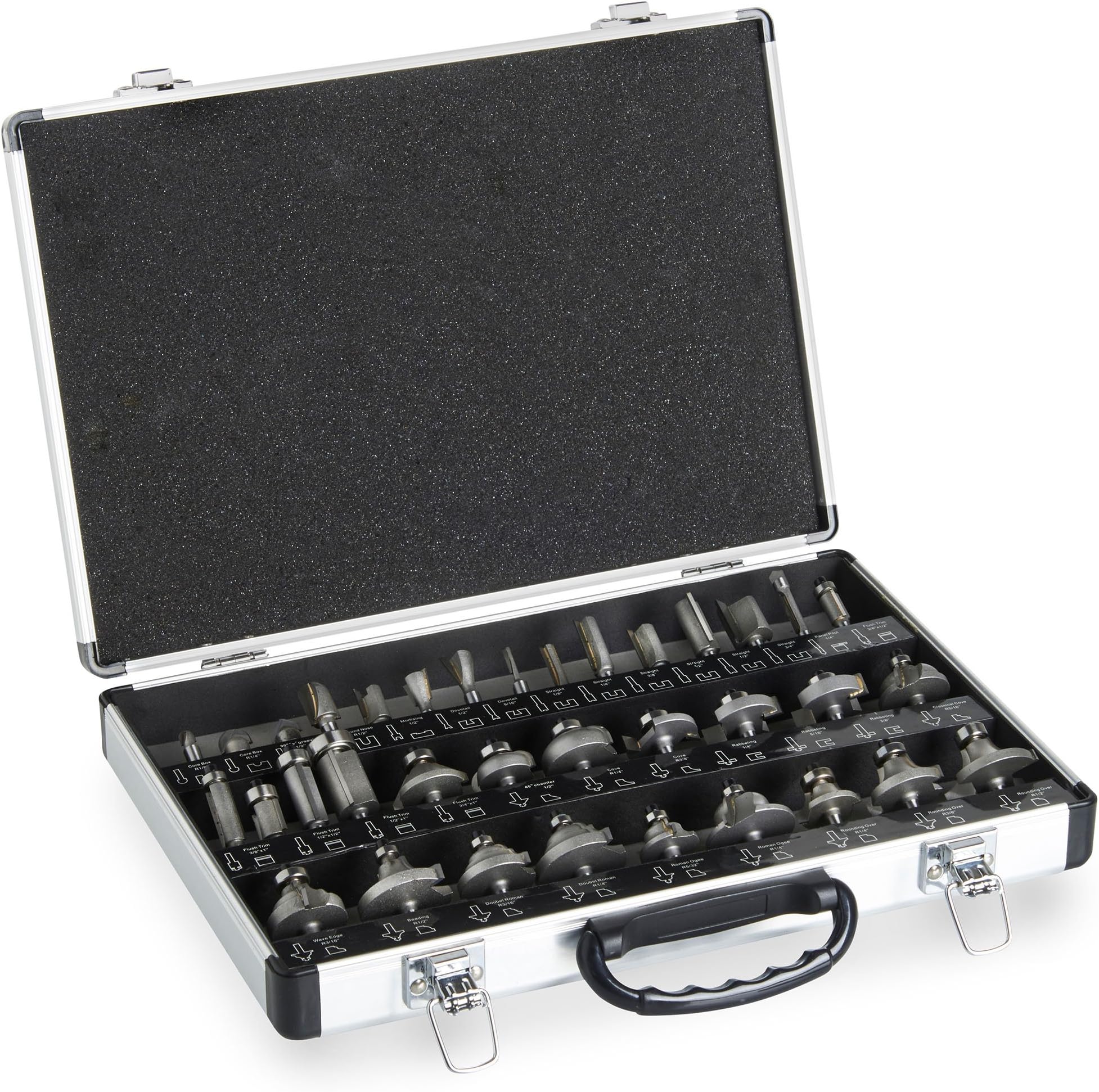 VonHaus 35 Pc Router Bits Set - TCT Tungsten Carbide Tipped Router Bit Accessories Set Kit - 6.35mm (1/4") Shank Fittings - Wood Milling Saw with Aluminium Carry Case, Woodworking Sets for DIY