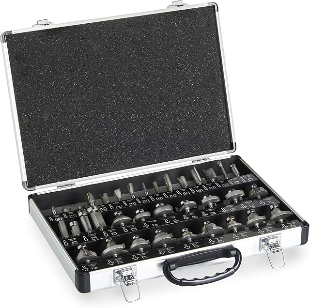VonHaus - 35 Pc Router Bits Set - TCT Tungsten Carbide Tipped Router Bit Accessories Set Kit - 6.35mm (1/4") Shank Fittings - Wood Milling Saw with Aluminium Carry Case, Woodworking Sets for DIY