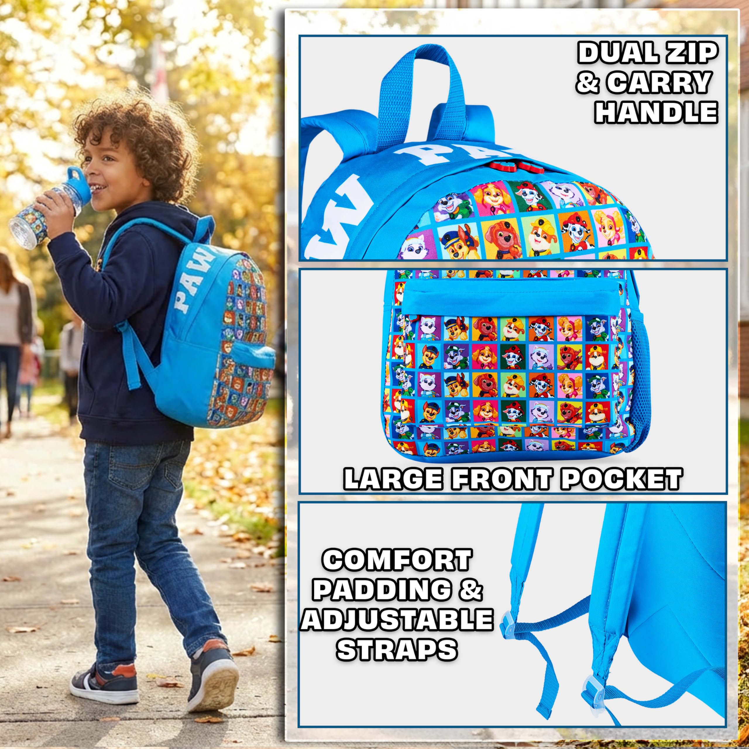 Paw Patrol Mochila Escolar Niña Niño Set Bolsa Infantil Guarderia Preecolar con Botella Agua Estuche Niño Bolsa Almuerzo Chase Skye