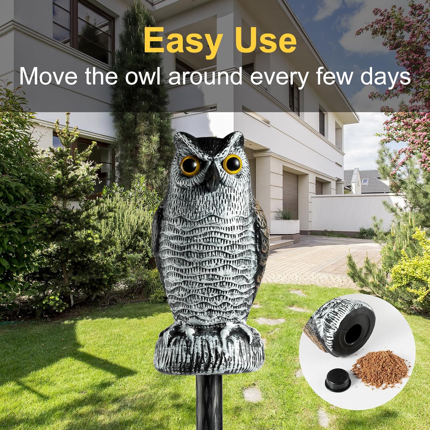 OFFO 3 Pack Plastic Owls Scarecrow for Halloween Decorations Outdoor Garden, Yard, Pool Decoration, 8.3 in Height