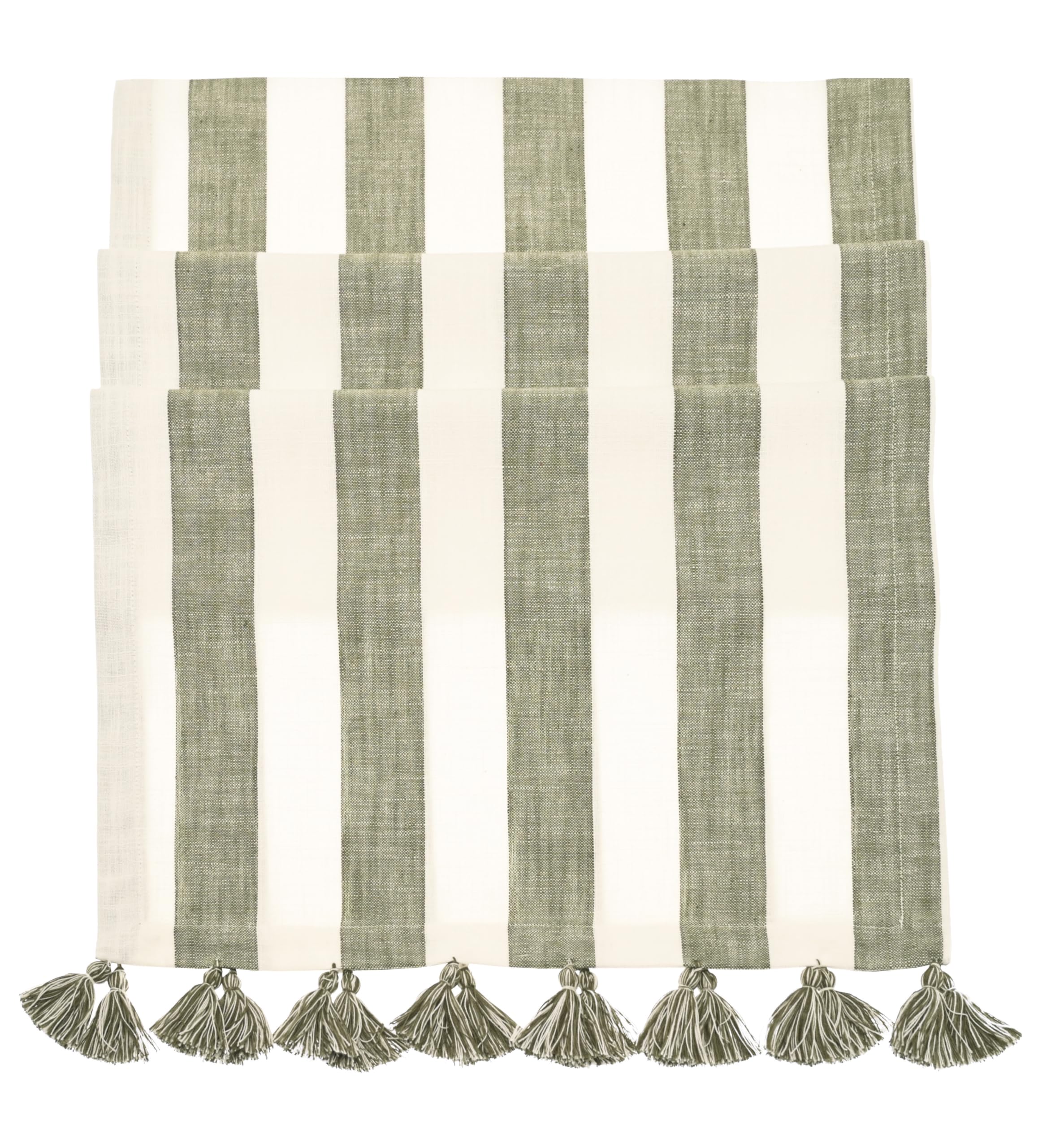 Walton & Co - Wide Stripe Olive Green 100% Cotton Kitchen Indoor/Outdoor Tableware (Table Runner: 40cm x 180cm)