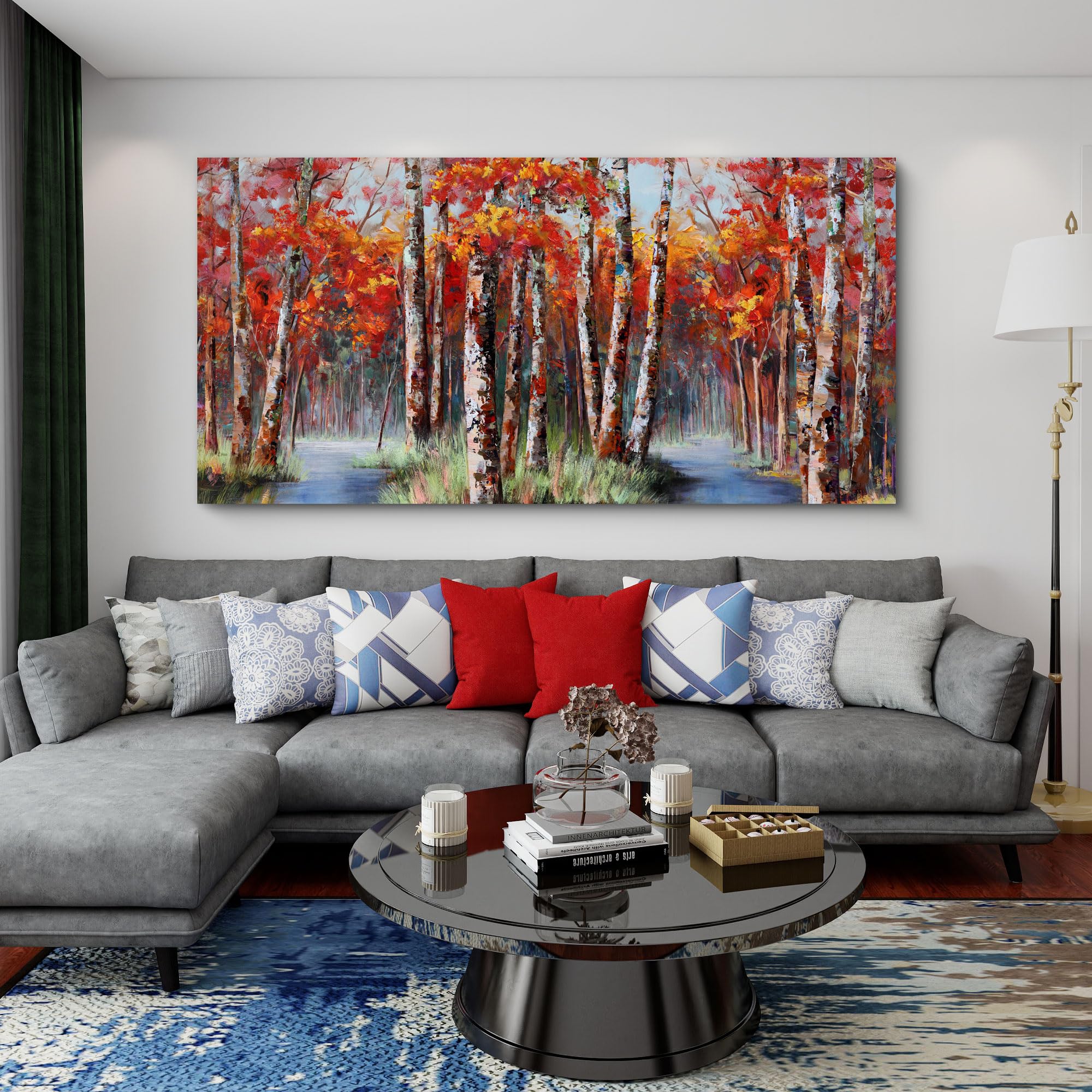 KLAKLA Red Birch Tree Wall Art - Nature Forest Landscape Wall Decor Living Room Bedroom Decoration Canvas Framed Picture Artwork for Walls