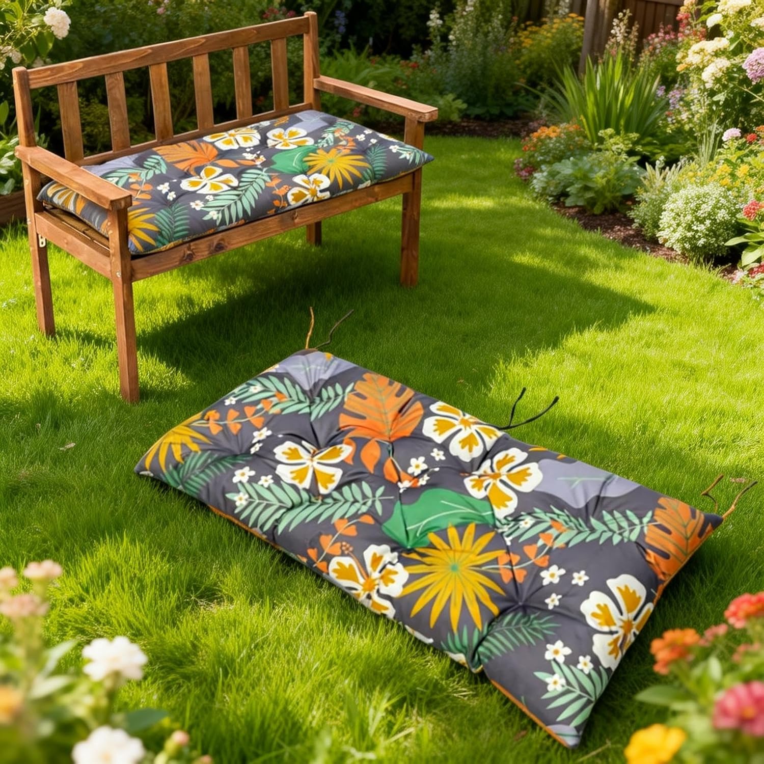Waterproof & Sun-Resistant Outdoor Bench Cushion - Universal Fit for Patio Chairs, Swing Seats.Lounger Seat Cushions Outdoor Loveseat Bench Seat Pads (Khaki,39.4 X 19.7 Inch)