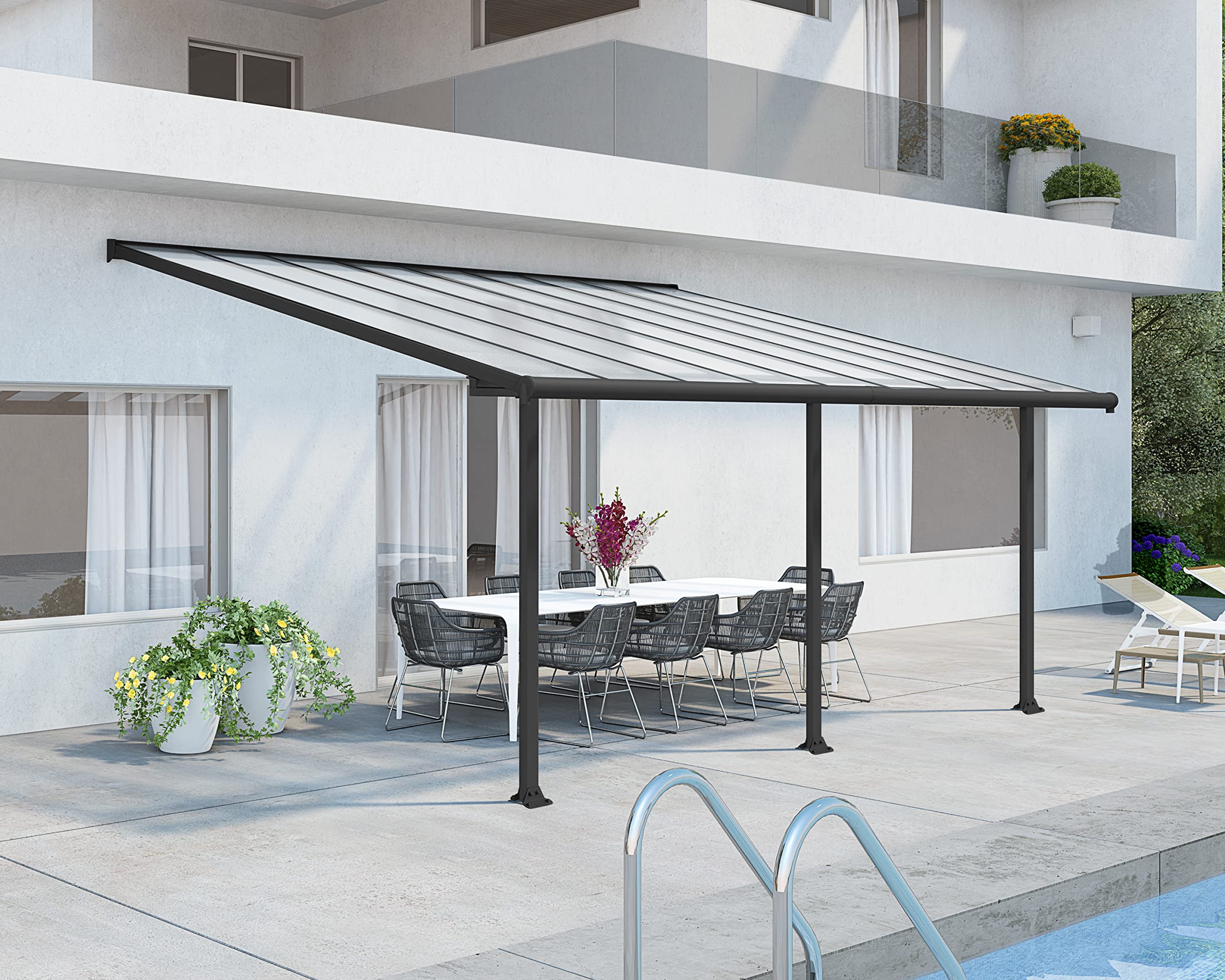 Canopia by Palram Pergola Olympia 16.4 m² en Aluminium Et Polycarbonate, Moderne & Élégante, pour Couvrir Une Terrasse Toute L’année (Gris)