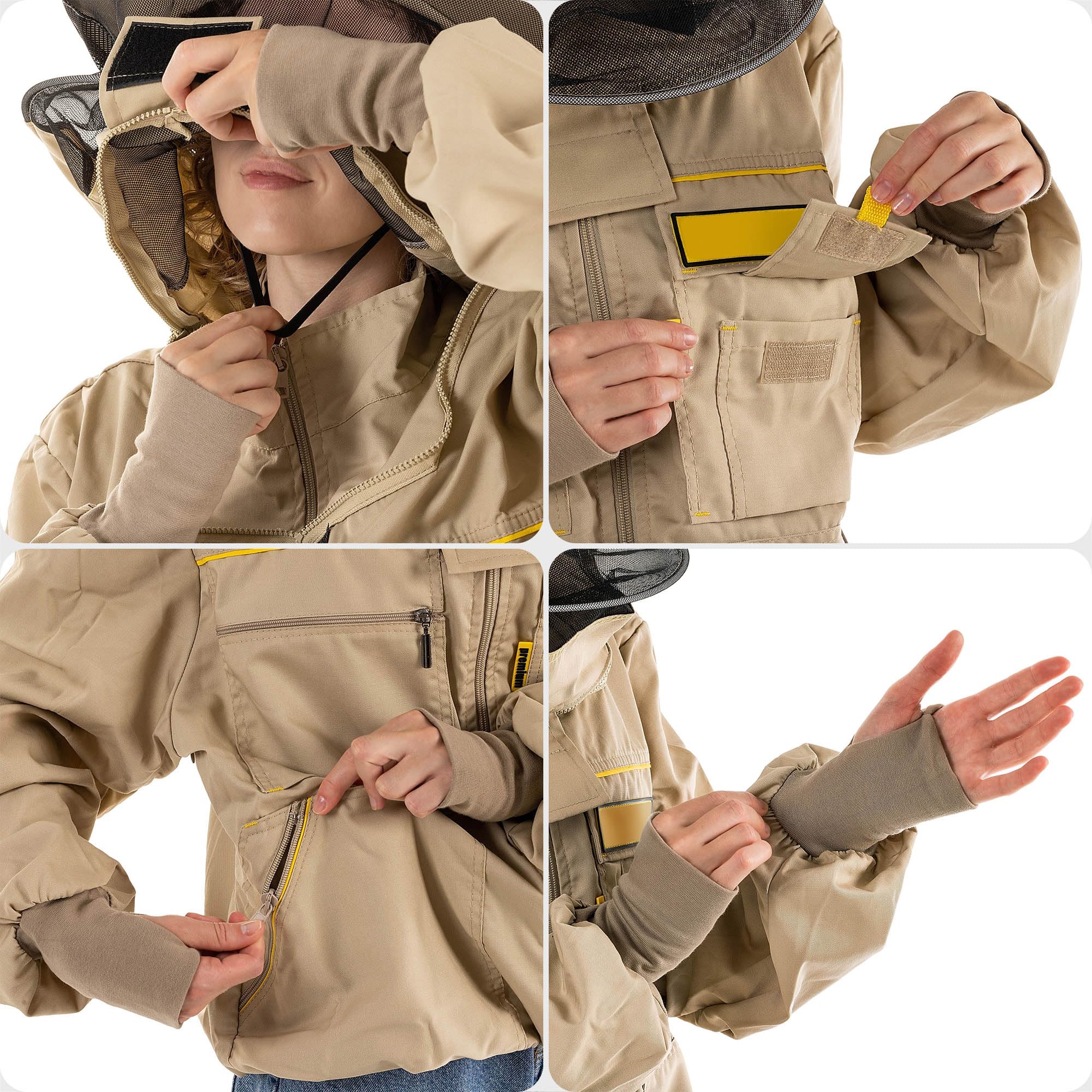 KADAX Imkerjacke mit Hut, Größe M, Imkerbluse aus Polyester und Baumwolle, Imker Jacke mit abnehmbarem Imkerhut und Schleier, Imkeranzug mit Reißverschluss