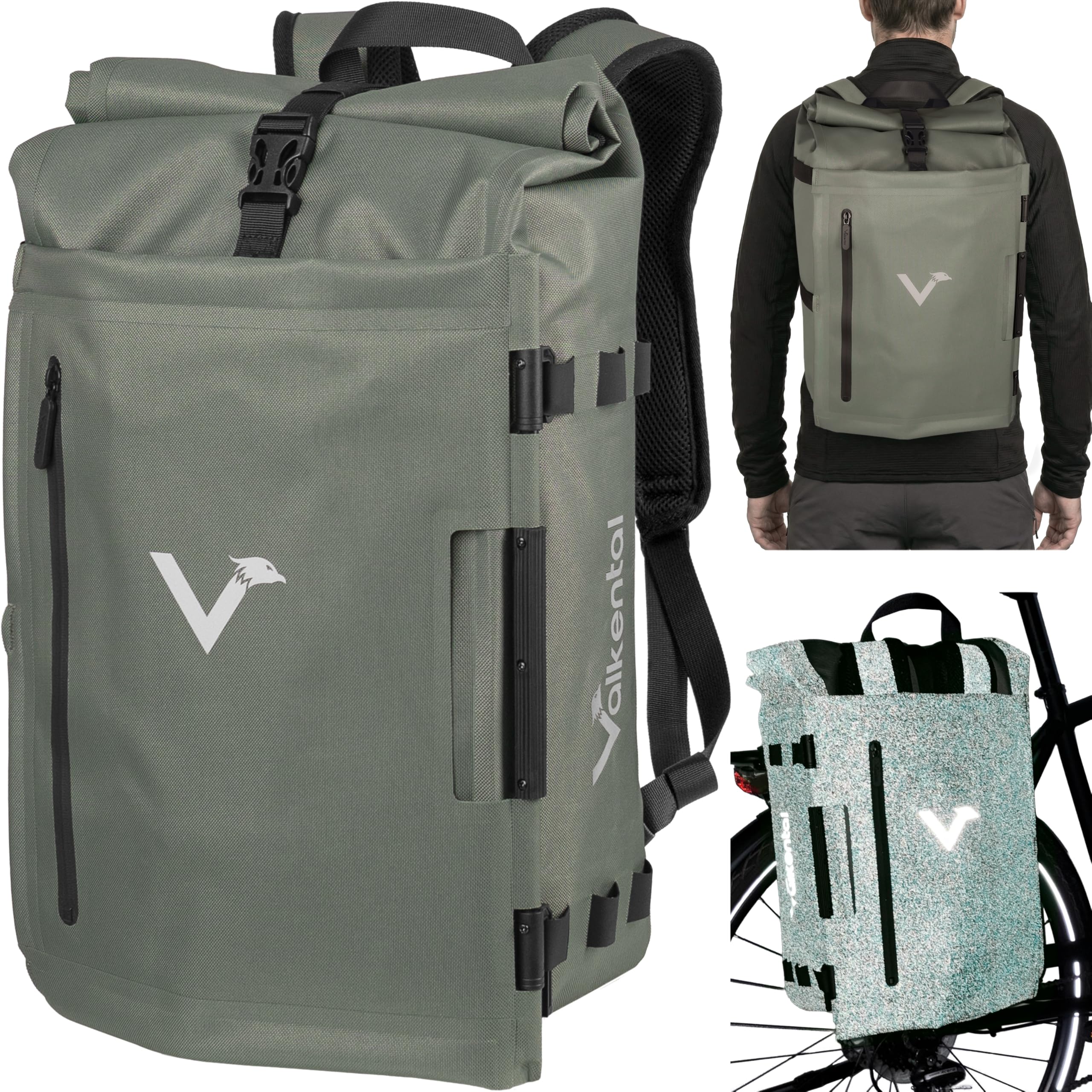 Valkental - TrailX 2in1 Fahrradtasche & Rucksack [28L WASSERDICHT] robuste reflektierende Gepäckträgertasche mit festem Sitz & hohem gepolstertem inkl. Laptopfach - Radtasche für E-Bike