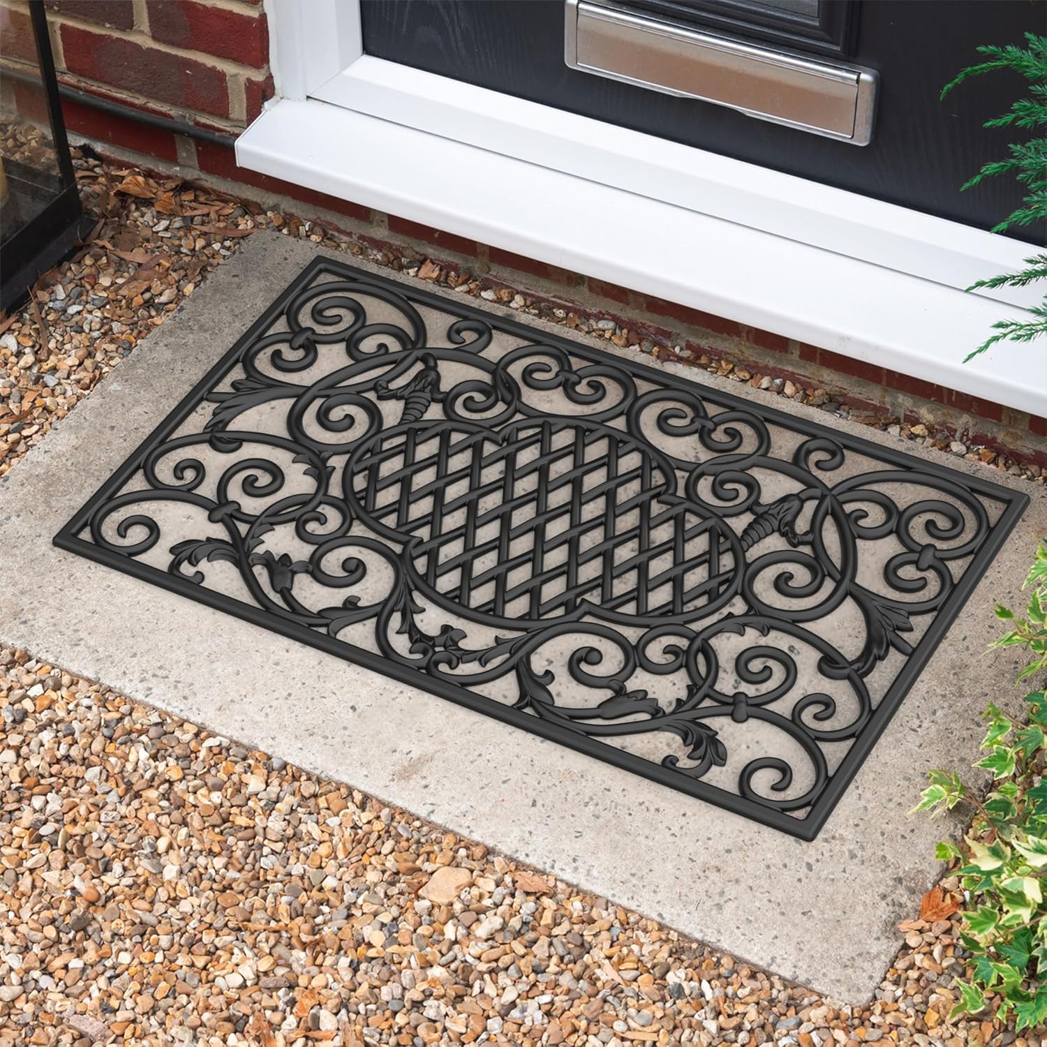 Rubber Door Mat, Outside Entrance DoorMats, Easy Clean Patio Outdoor Rug, Durable, Low Profile (Black Cloud, 30 * 18")